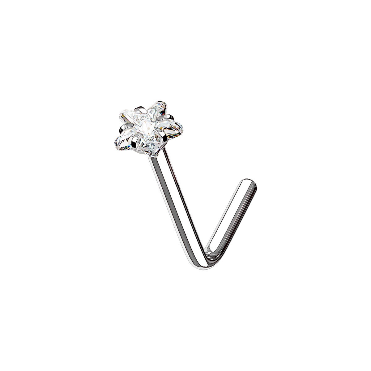 Starburst Gemstone Nose Stud Piercing - Silver