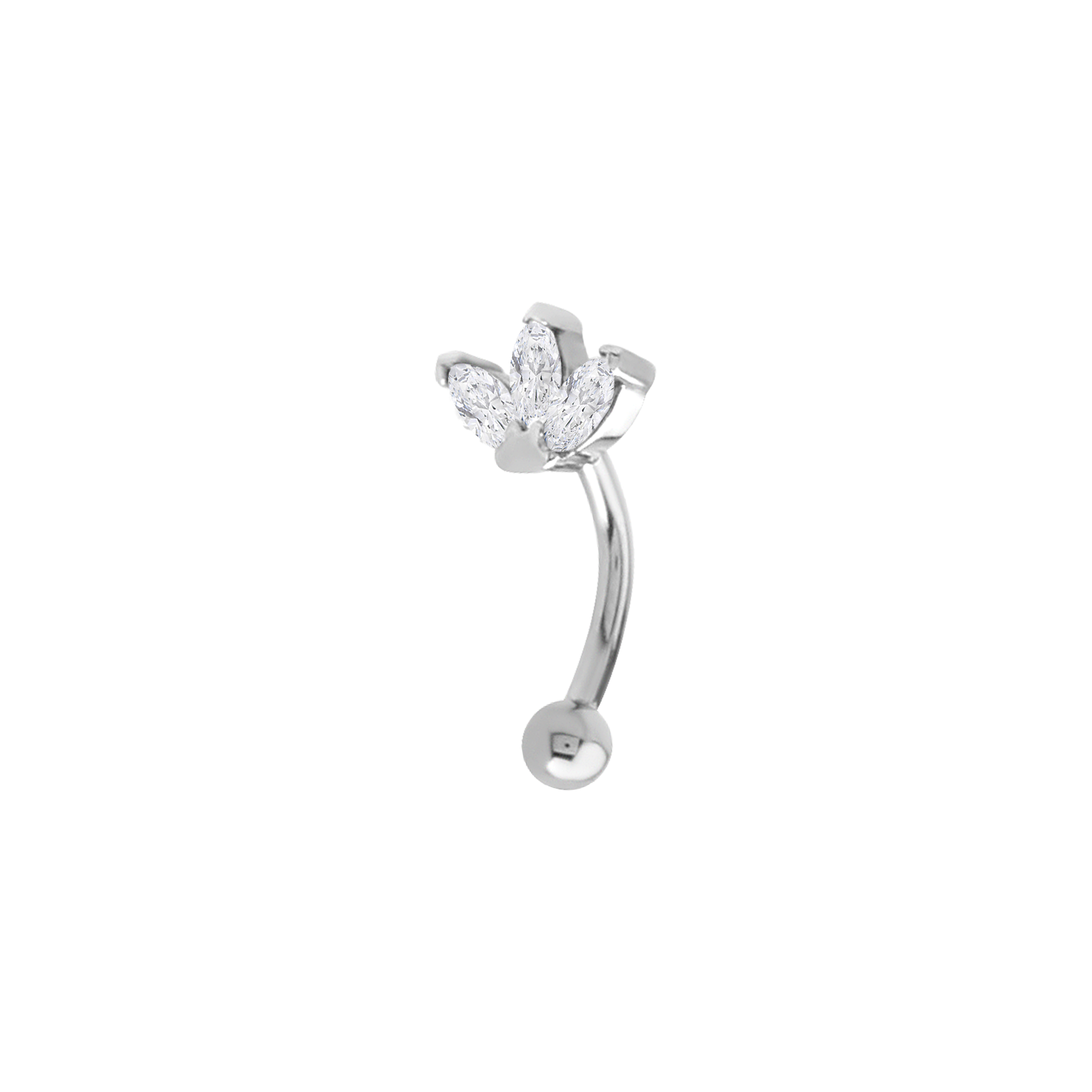 Fantail Olive Gemstones Rook Curved Barbell Piercing - Silver