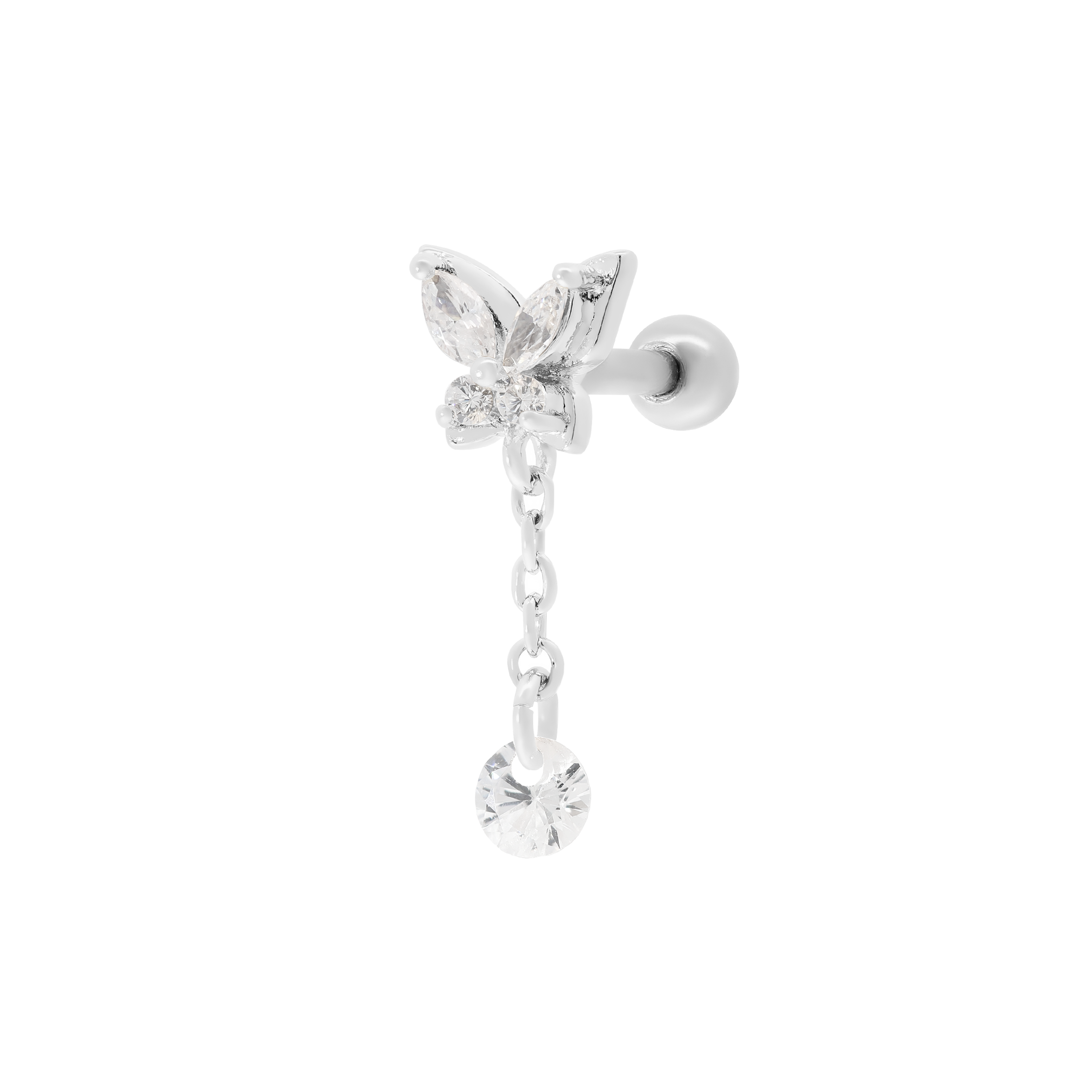 Monarch Butterfly Chain Helix Tragus & Cartilage Ear Piercing - Silver