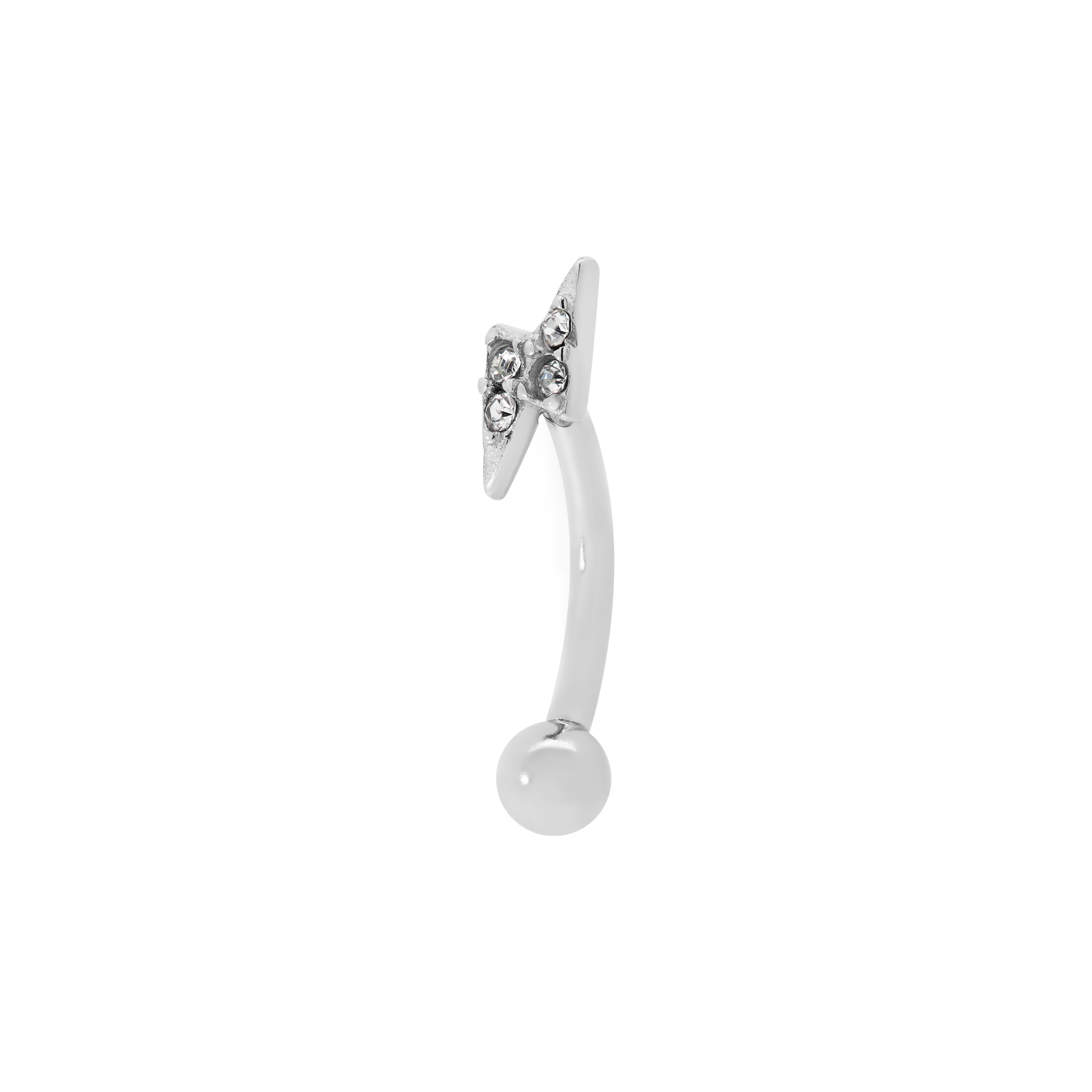 Thunder Bolt Gemstone Rook Curved Barbell Piercing - Silver