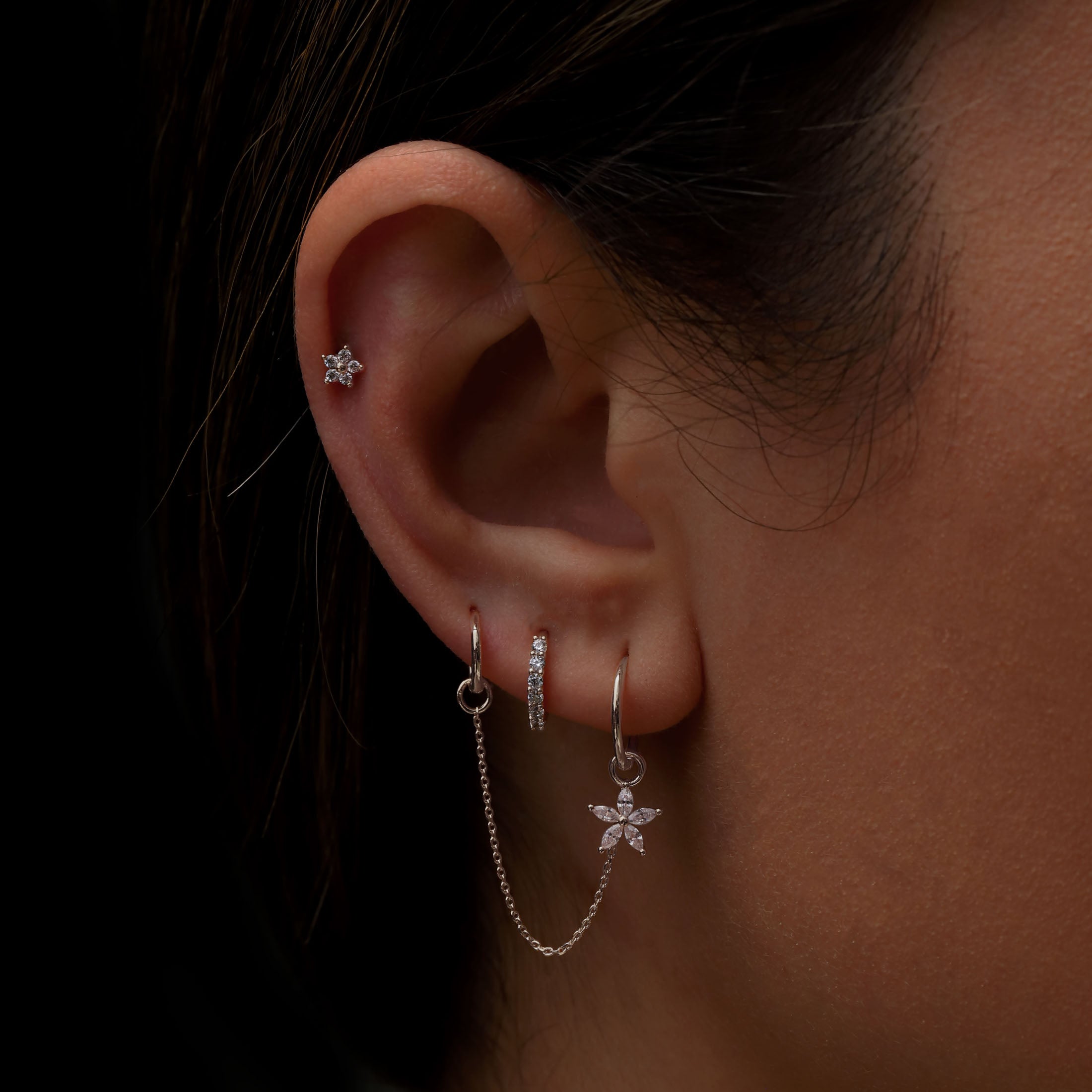 Bound Earring Chain 45mm On Model - Silver