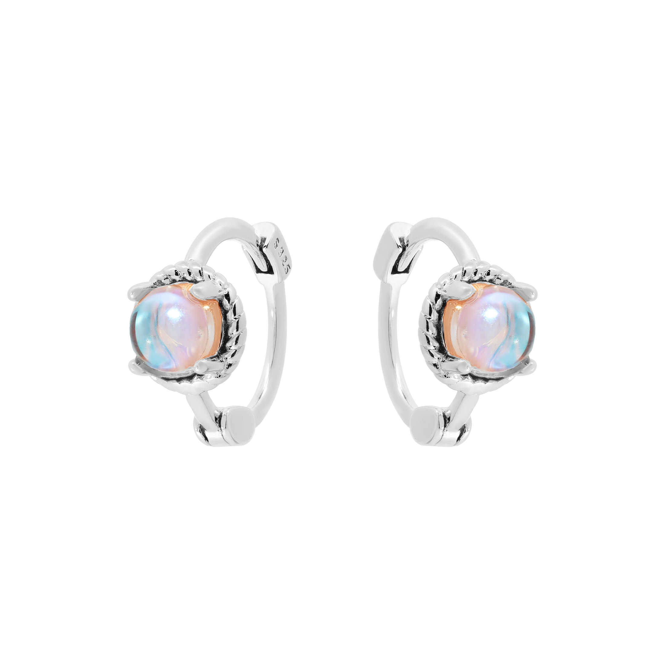 Ariel Moonstone Huggie Earring Hoops - Silver