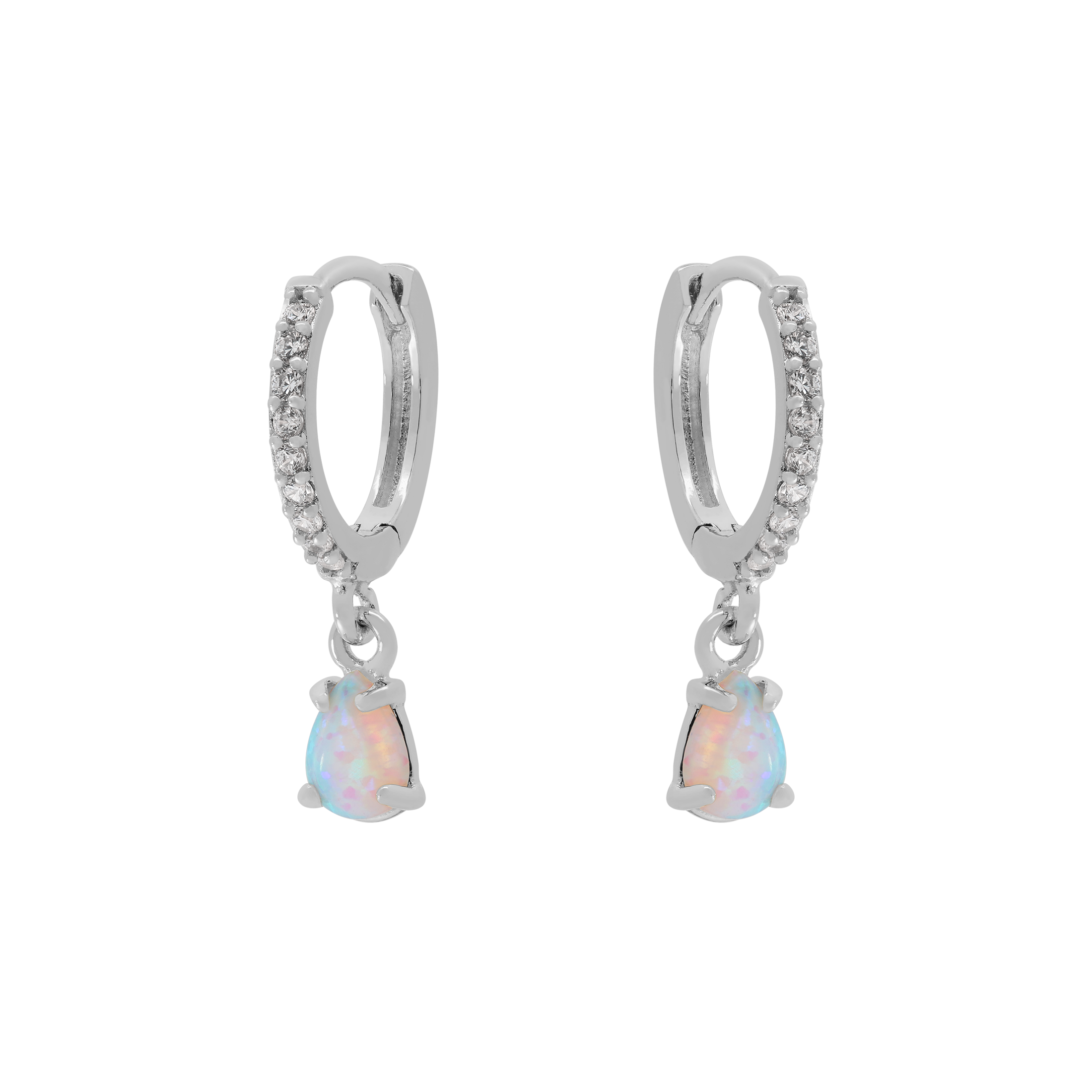 Aurora Opal Charm Huggie Hoop Earrings - Sterling Silver