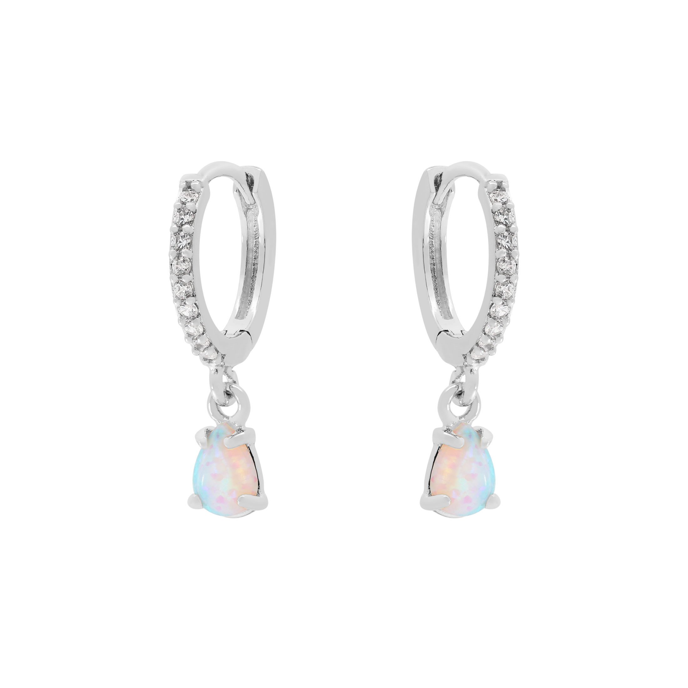 Aurora Opal Charm Huggie Hoop Earrings - Sterling Silver