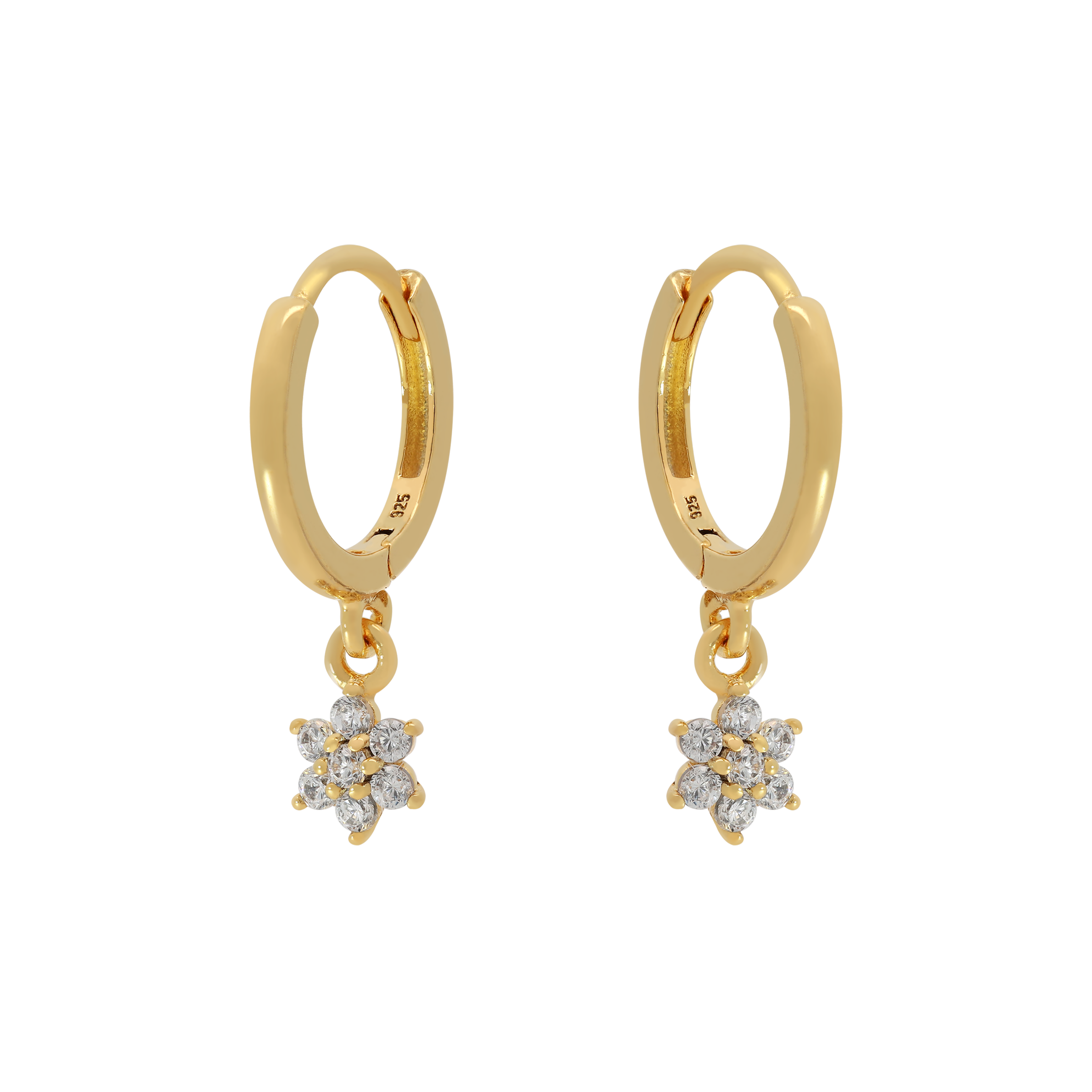 Bloom Flower Gemstone Charm Huggie Hoop Earrings - Gold