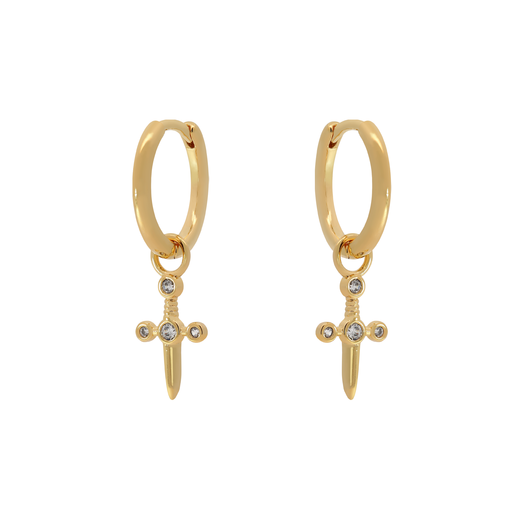 Dagger Charm Huggie Hoop Earrings - Gold