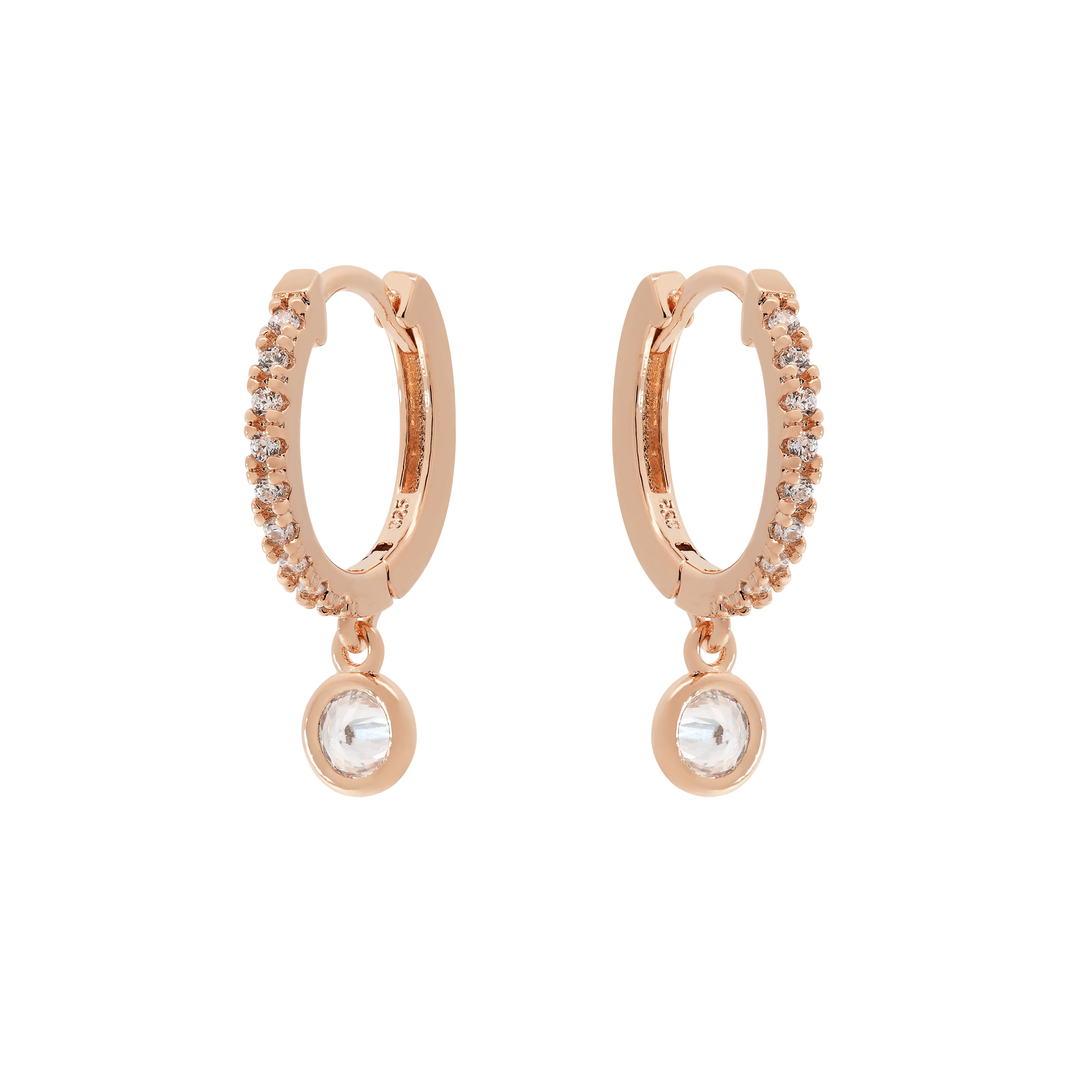 Decadent Gemstone Charm Huggie Hoop Earrings - Rose Gold