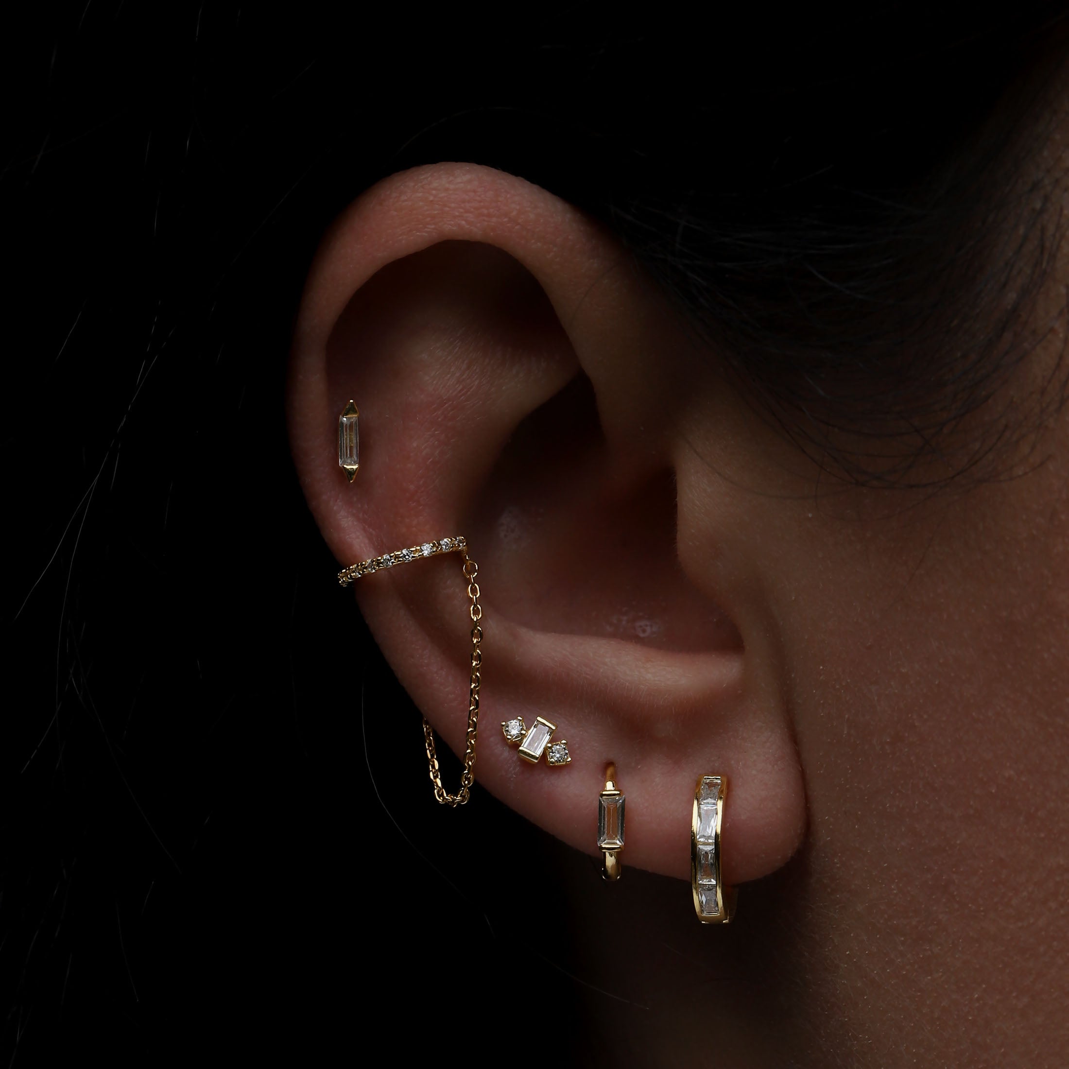 Veronica Gemstone & Chain Ear Cuff On Model - Gold
