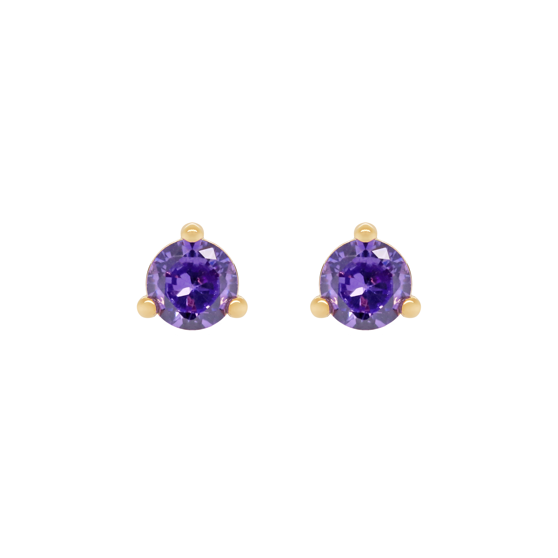 February Amethyst Birthstone Earring Studs - Gold