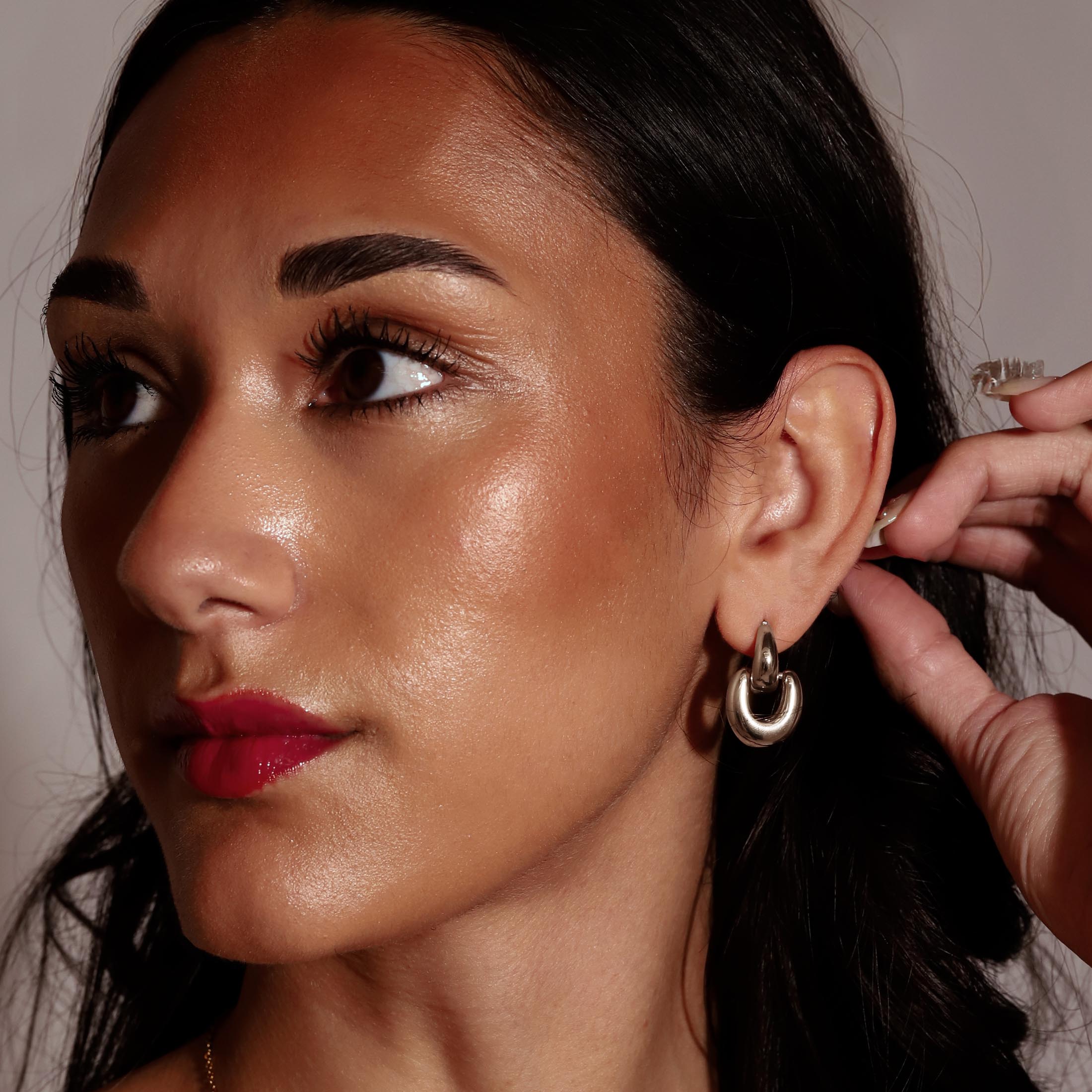 Gina Earring Studs On Model 2 - Silver