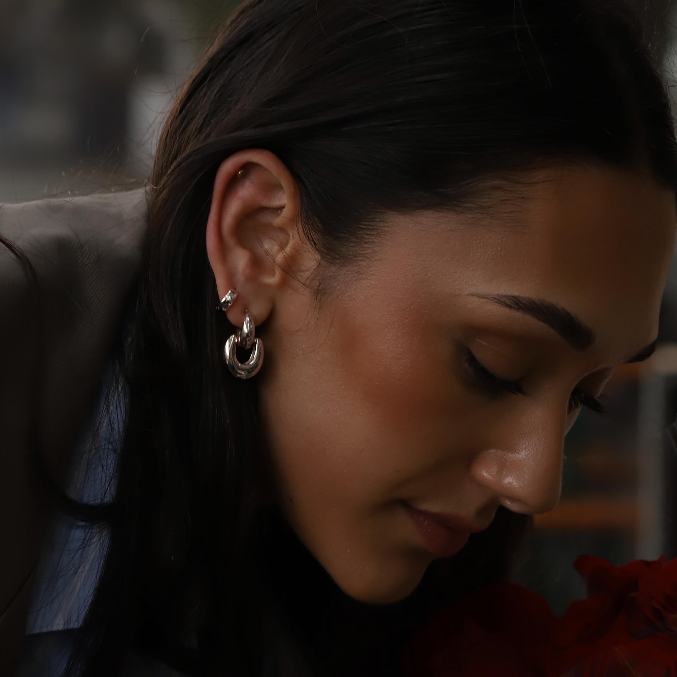 Gina Earring Studs On Model 3 - Silver
