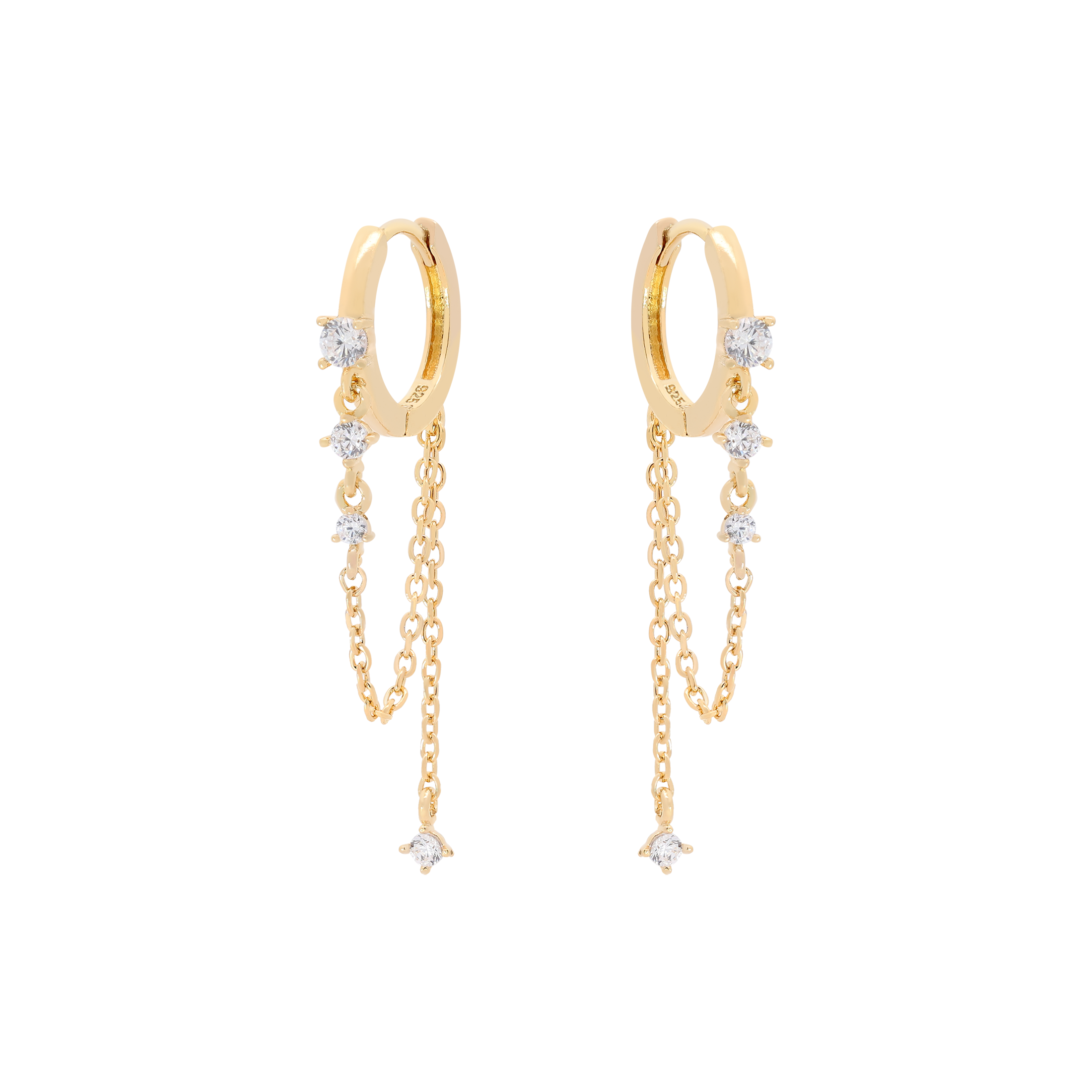 Jorja Gemstones with Chain Drop Earring Huggie Hoops - Gold