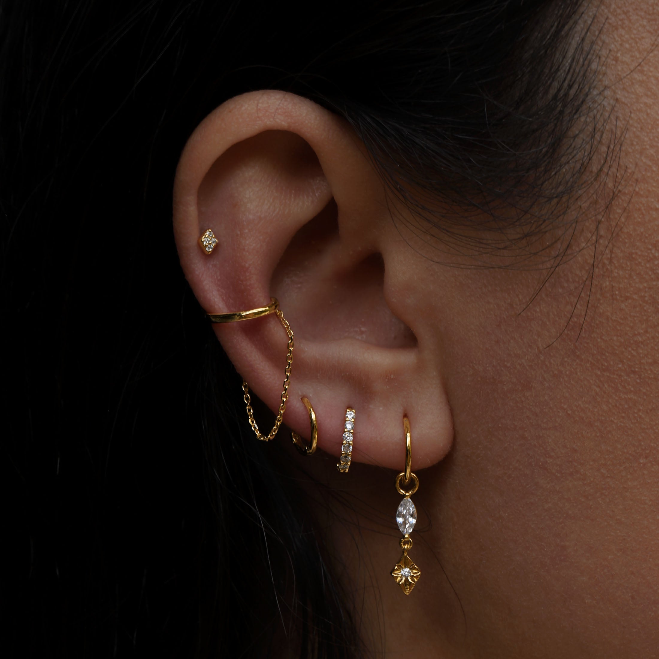 Legacy Gemstone Charm Huggie Hoop Earrings On Model 2 - Gold