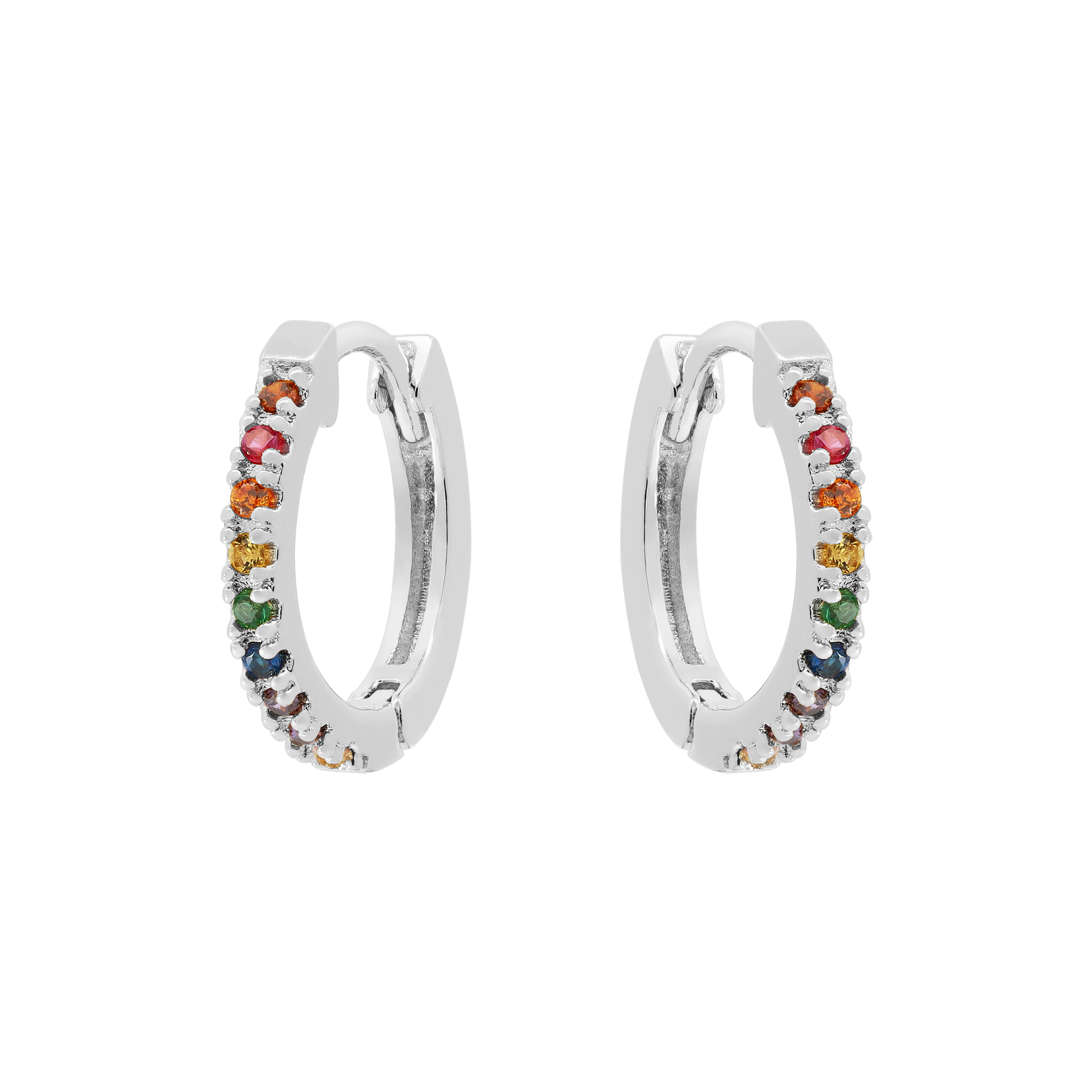 Logic Rainbow Gemstone Huggie Hoop Earrings - Sterling Silver