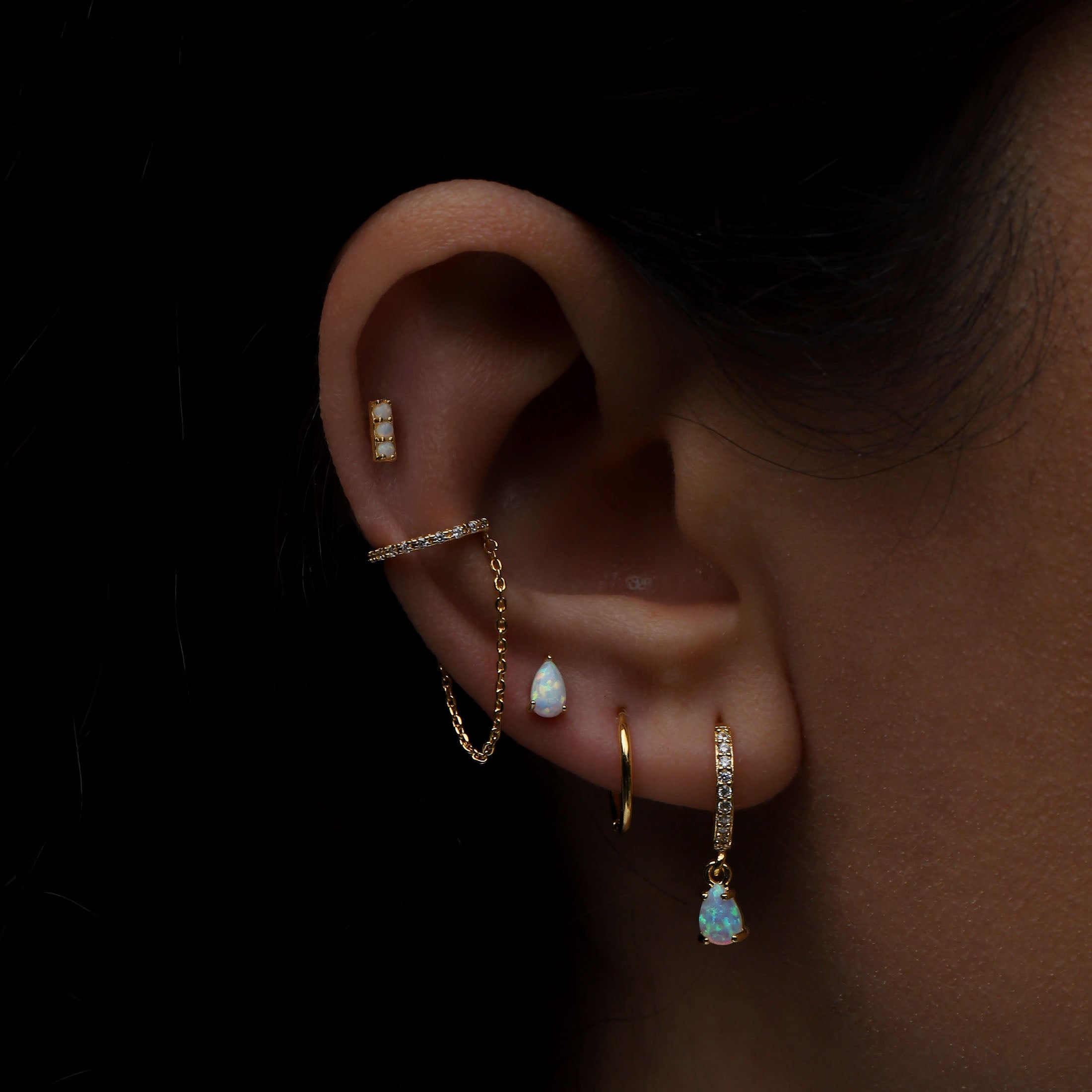 Veronica Gemstone & Chain Ear Cuff On Model 2 - Gold