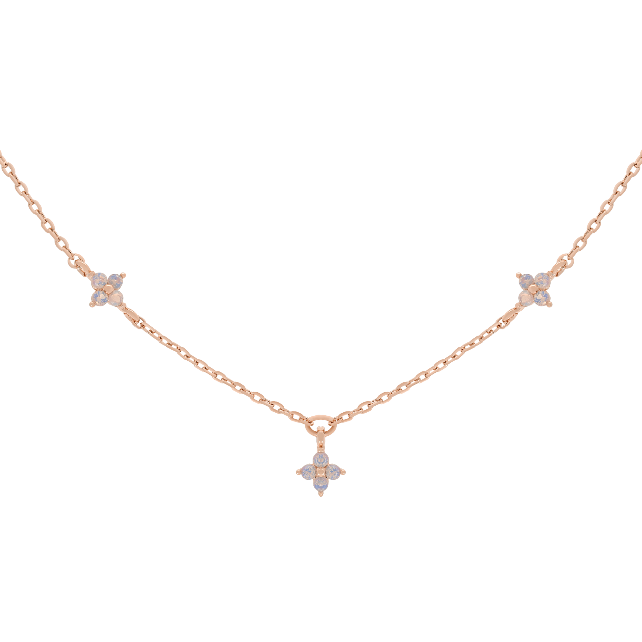CLOVER ROCK CRYSTAL PINK GOLD NECKLACE