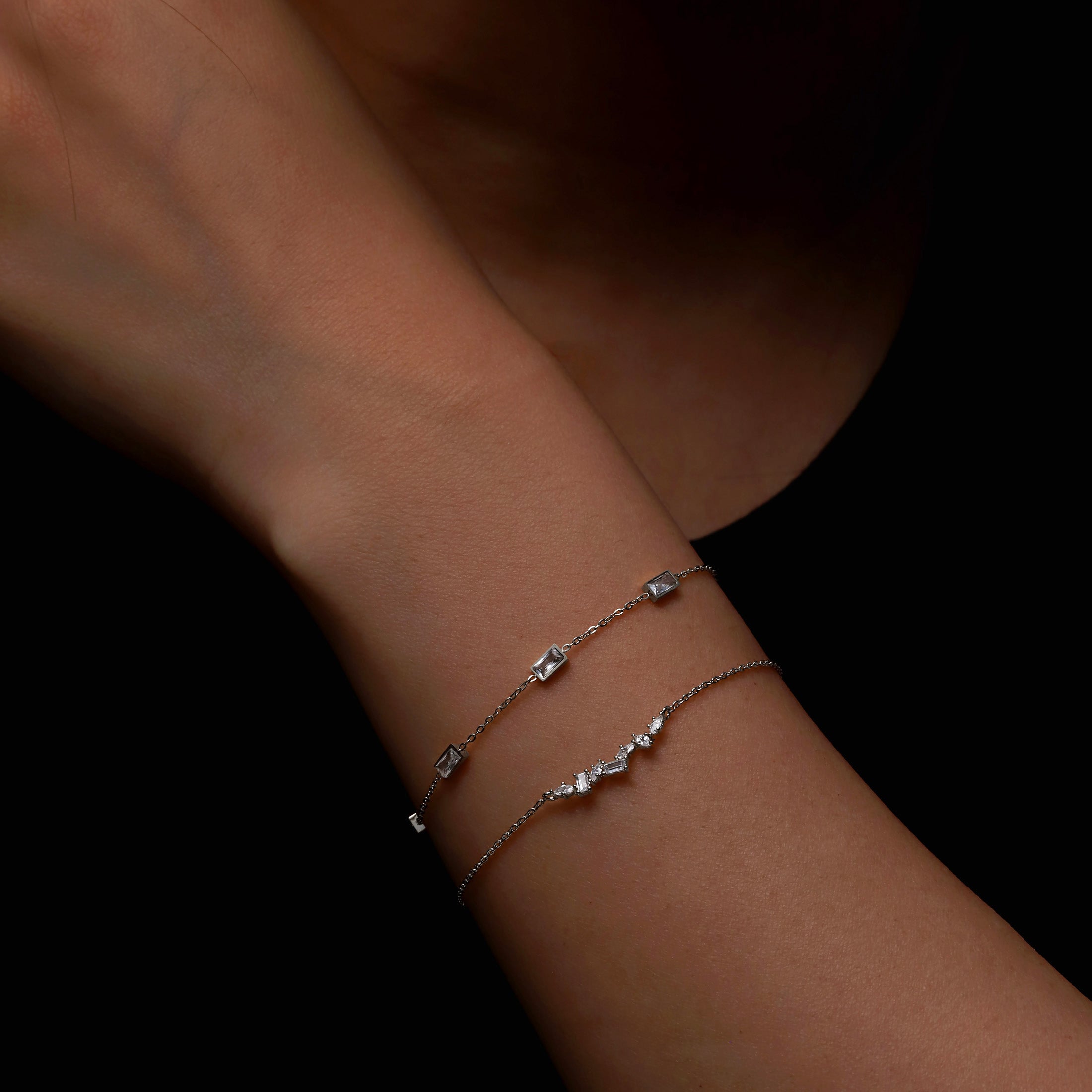 Absolute Rectangle Gemstone Bracelet On Model 2 - Silver