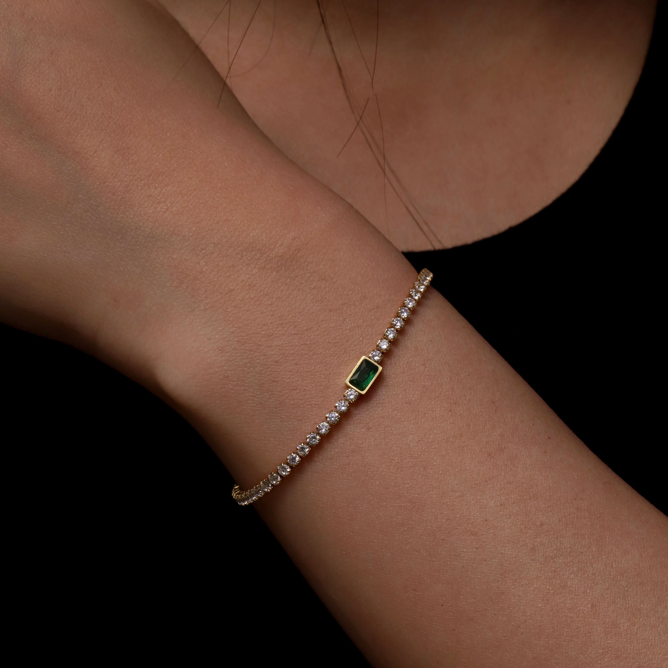 Kasia Emerald & Gemstone Tennis Bracelet On Model 2 - Gold