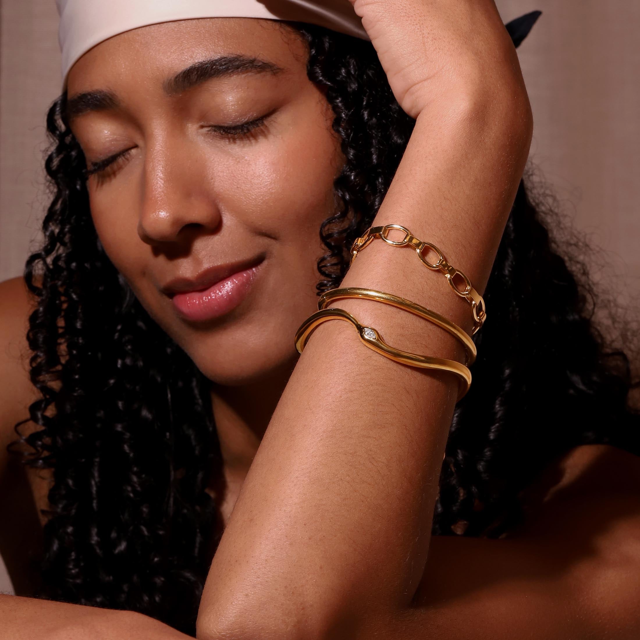 Gracie Clicker Bangle On Model - Gold