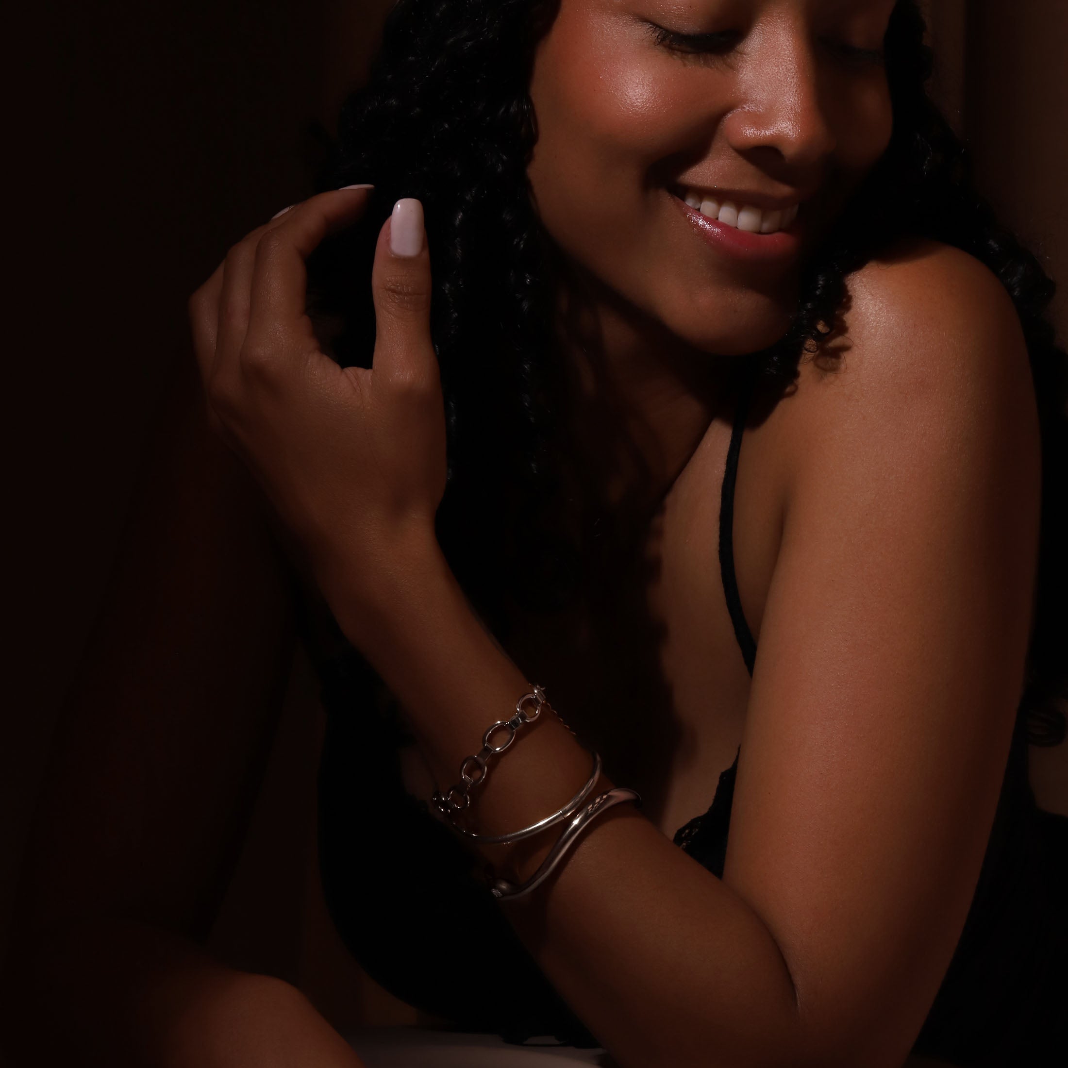 Gracie Clicker Bangle On Model 2 - Silver