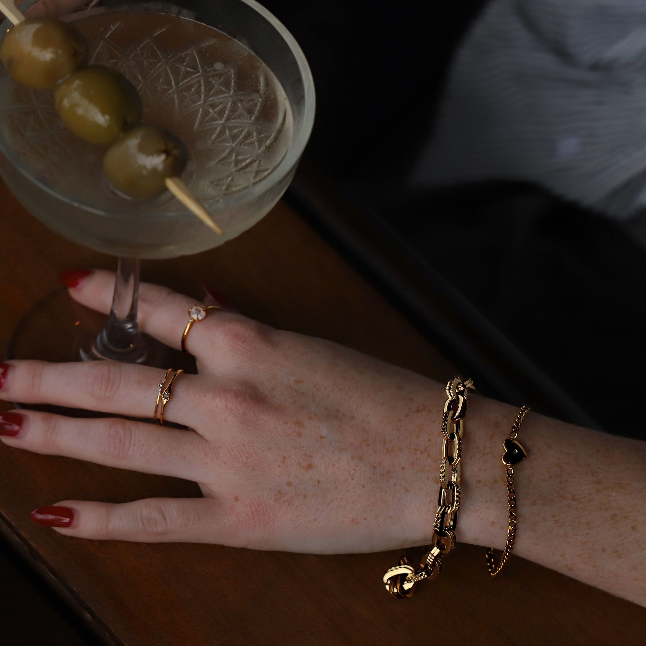Limbo Textured Chain Link Bracelet On Model 3 - Gold