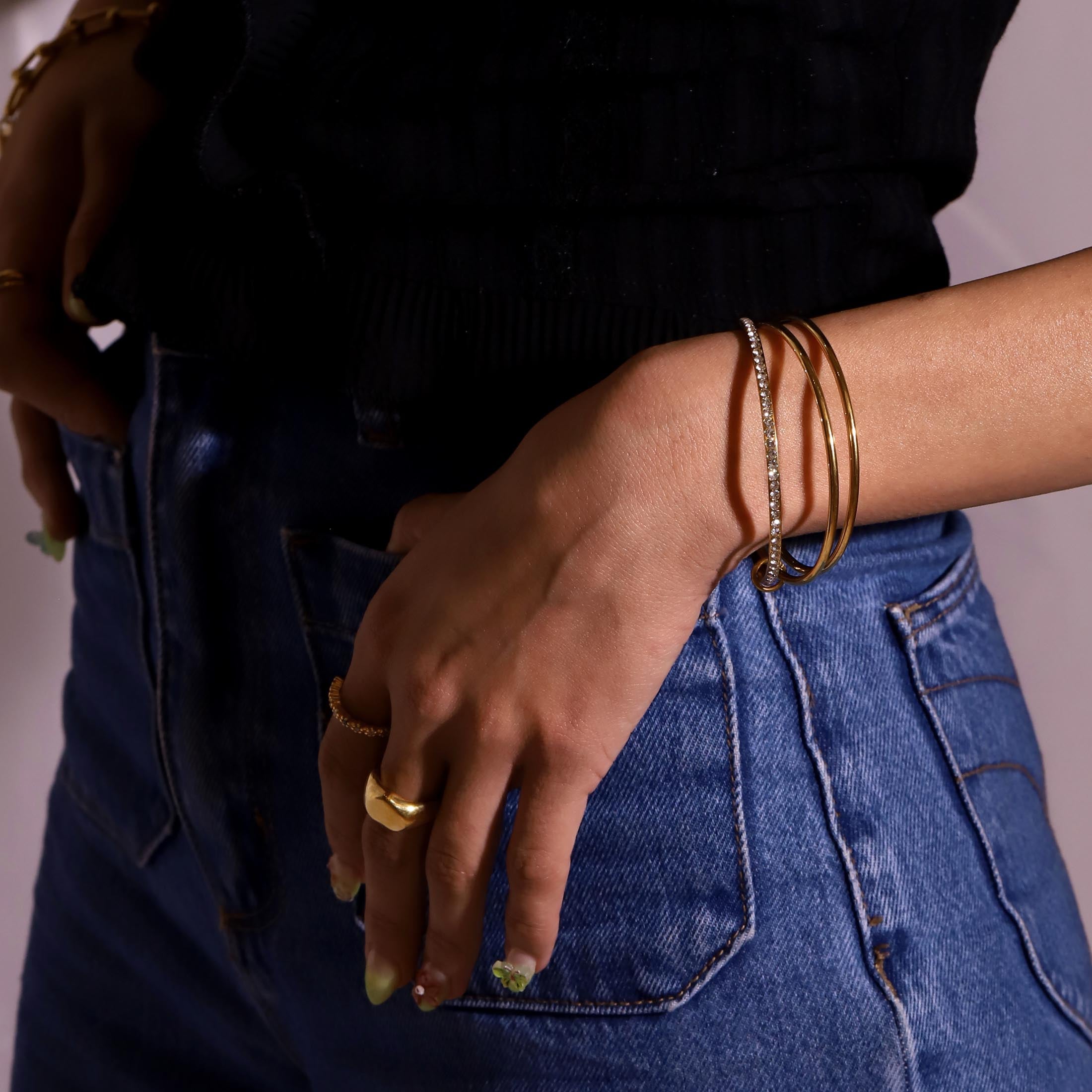 Lucia Triple Stack Bangle On Model 4 - Gold