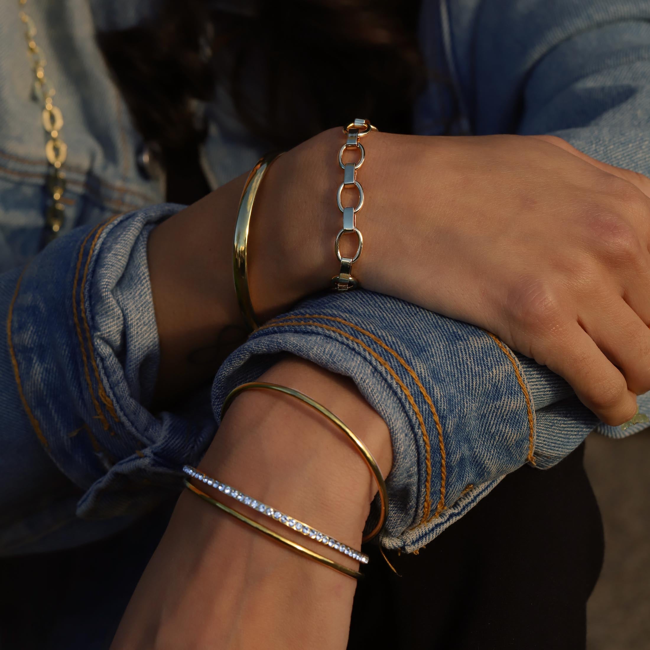 Lucia Triple Stack Bangle On Model 3 - Gold