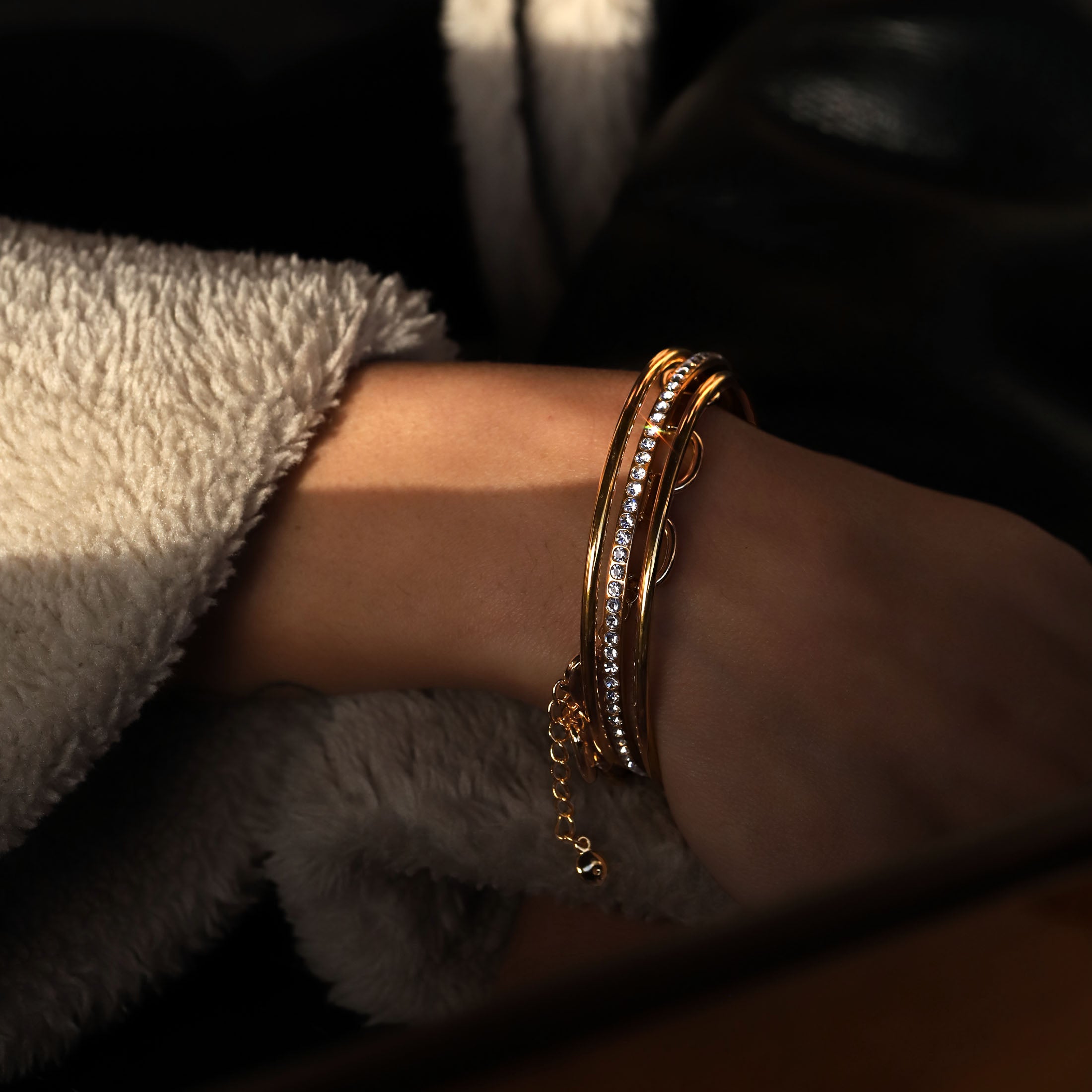 Lucia Triple Stack Bangle On Model 5 - Gold