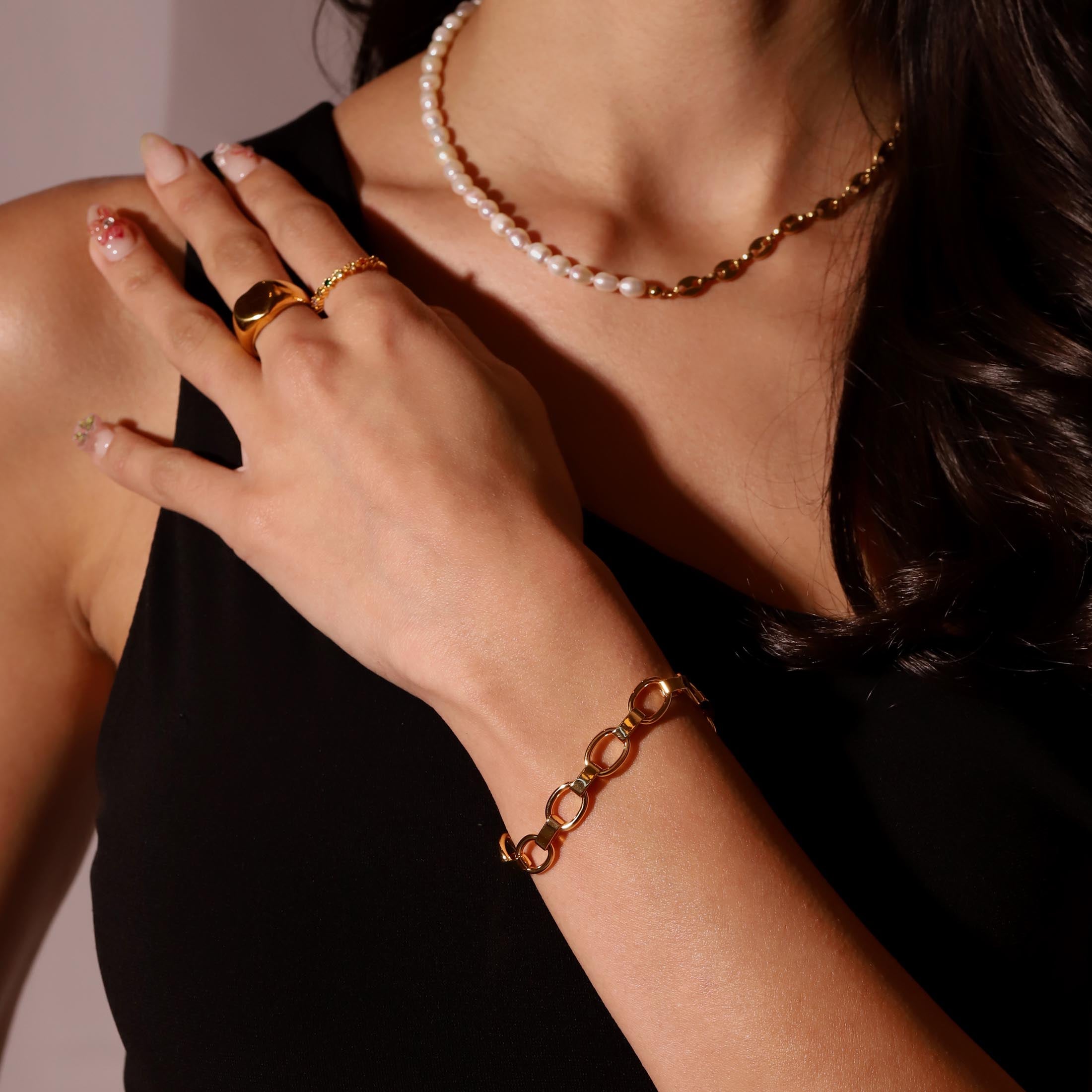 Roxy Chunky Cable Chain Bracelet On Model - Gold