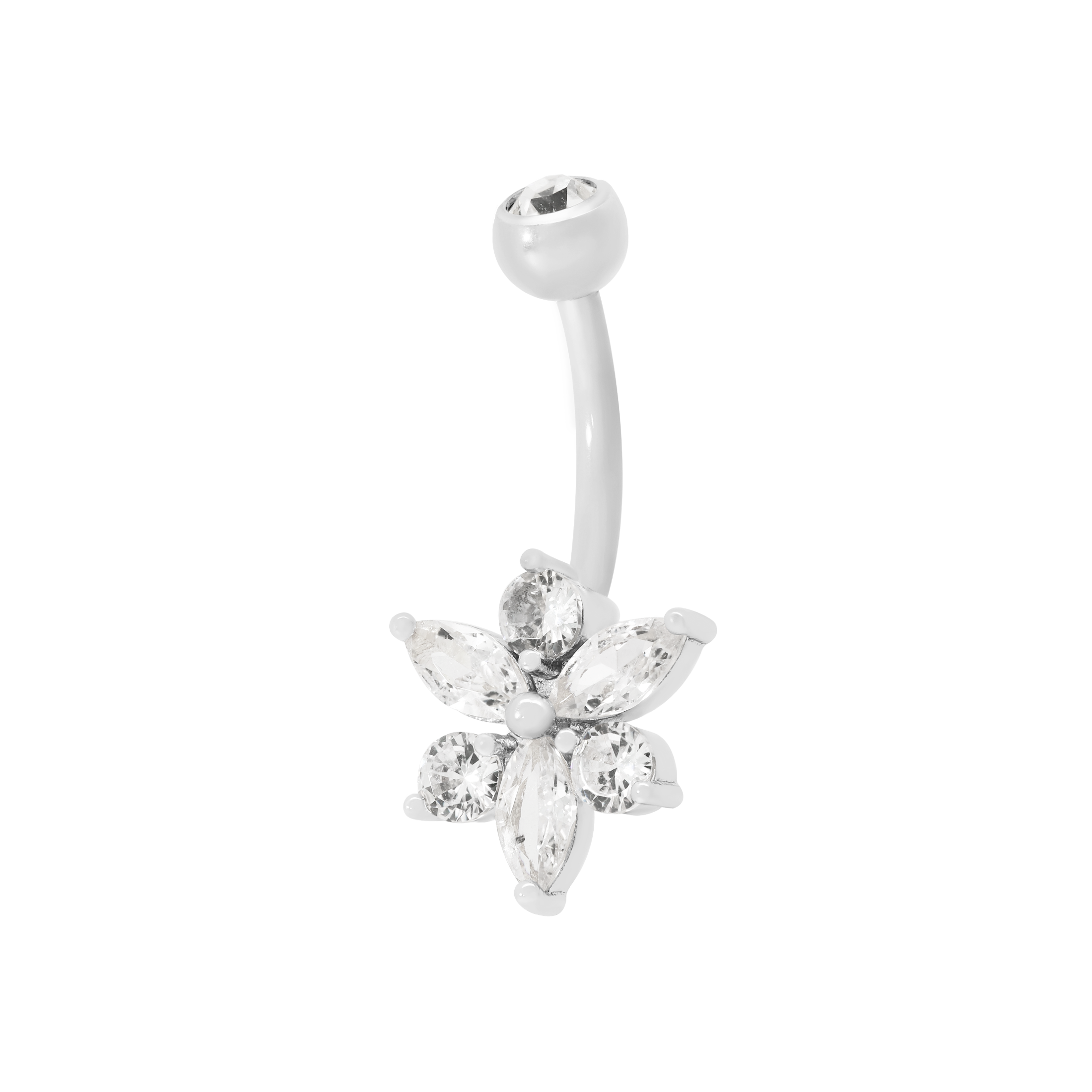 Moonflower Petal Gemstone Belly Bar Piercing - Silver