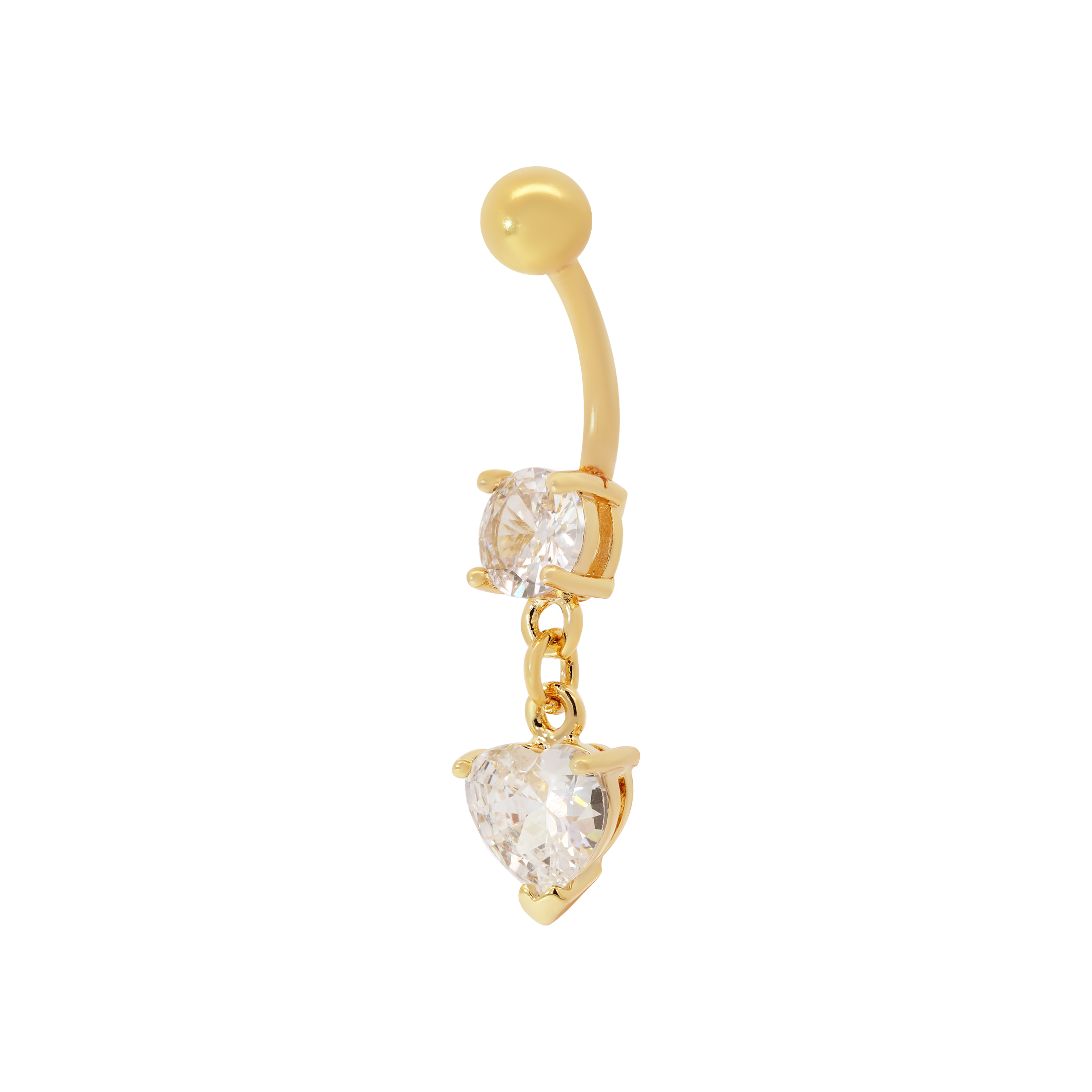 Serena Heart Gemstone Dangle Belly Bar Piercing - Gold