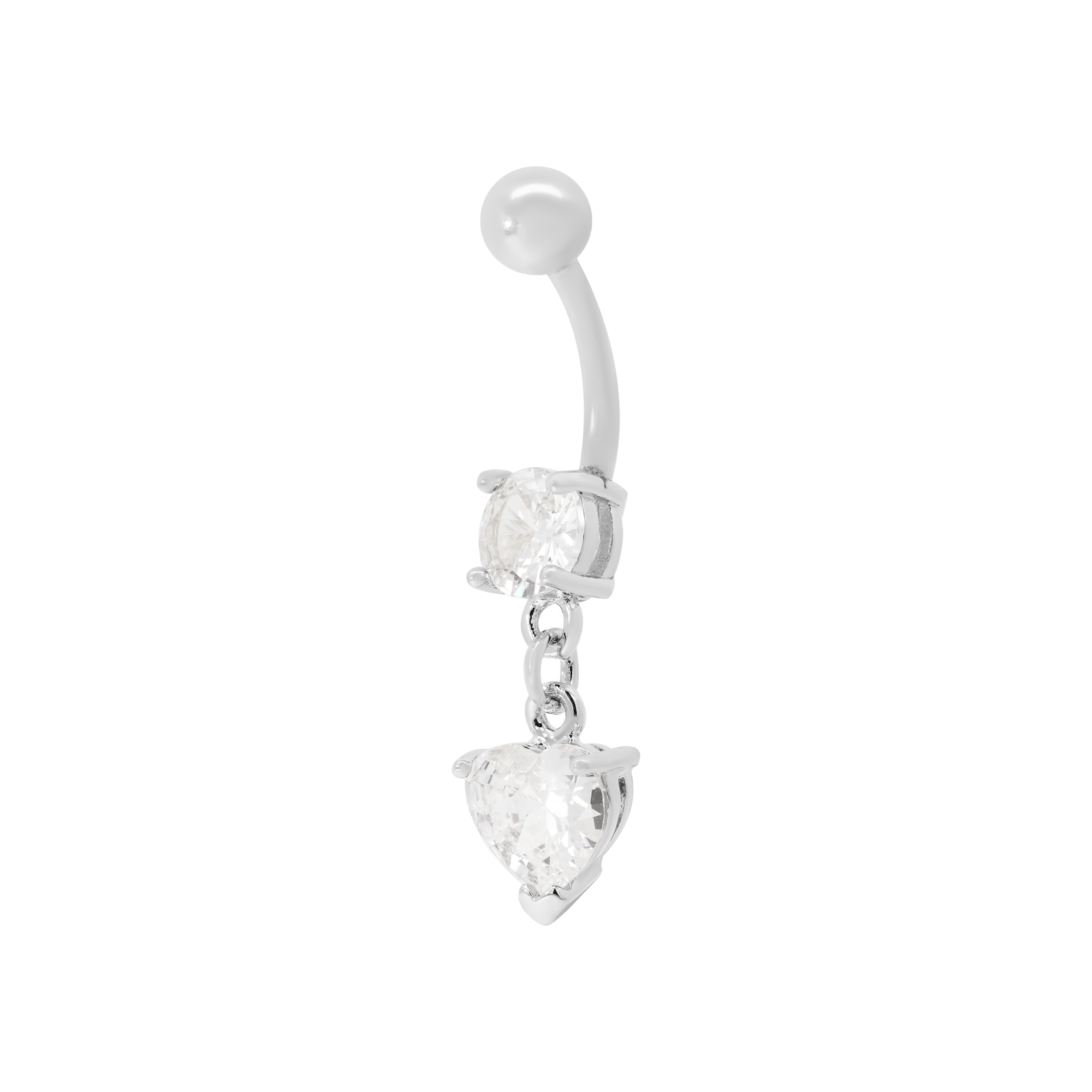 Serena Heart Gemstone Dangle Belly Bar Piercing - Silver