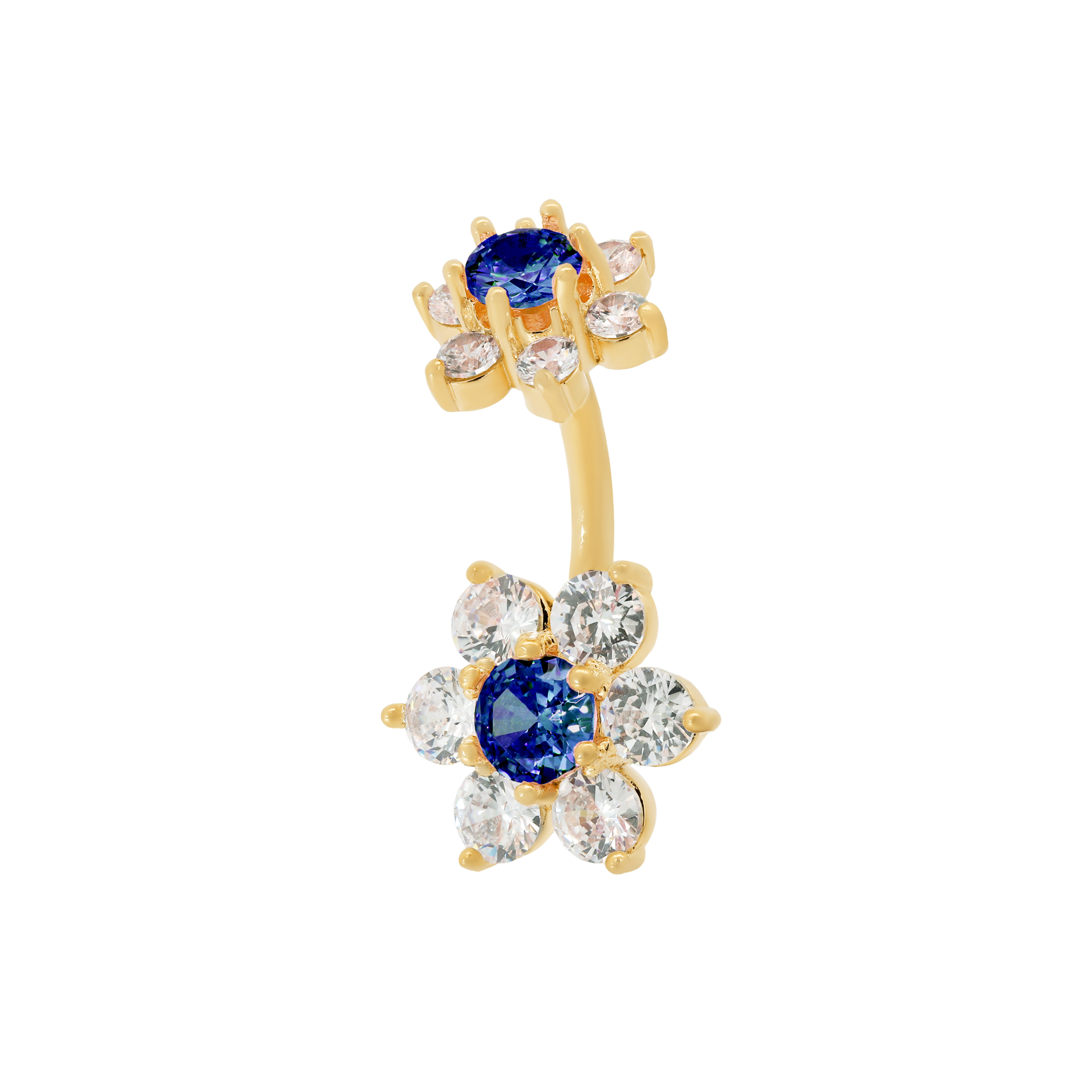 Sparkle Daisy Flower Gemstone Belly Bar Piercing - Gold