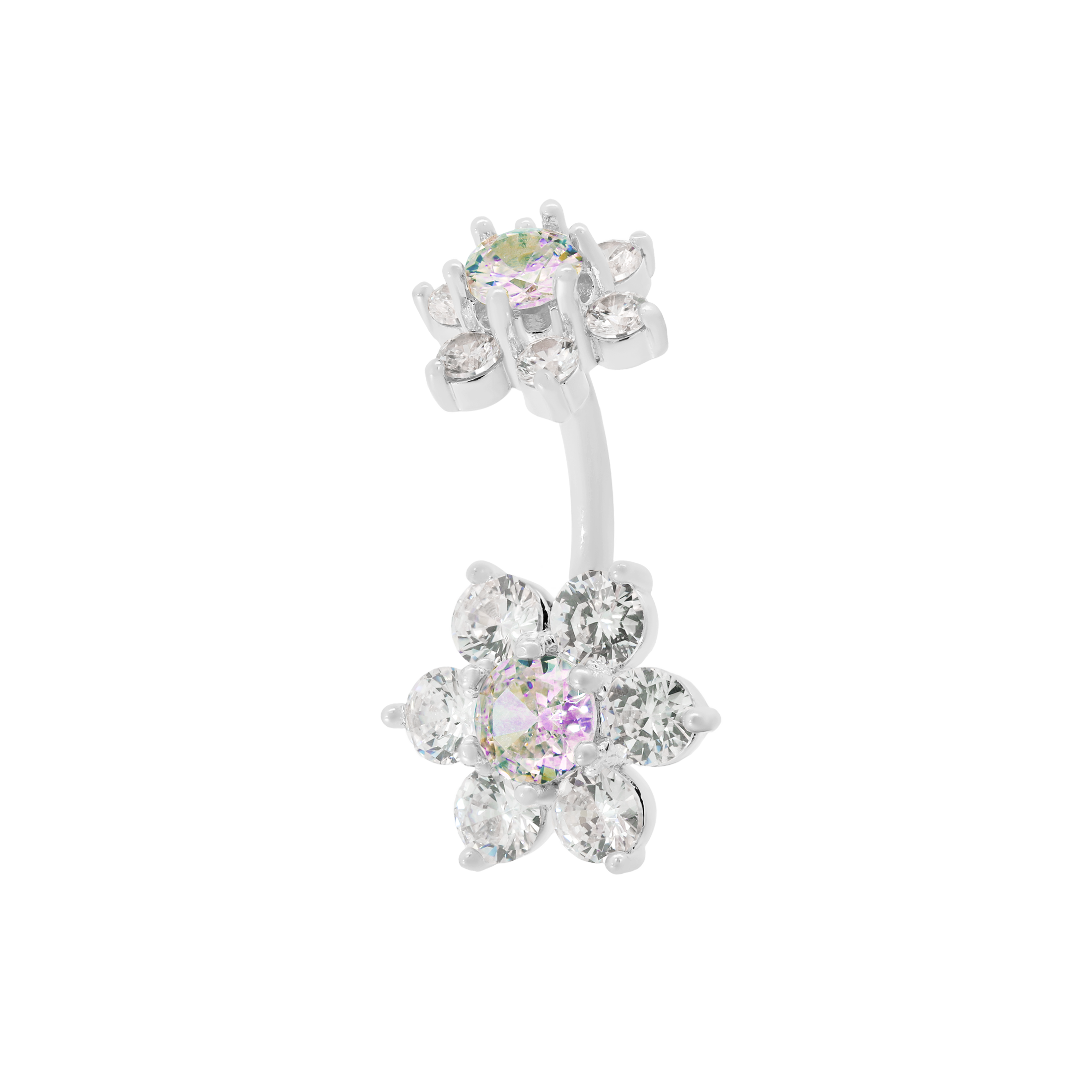 Sparkle Daisy Flower Gemstone Belly Bar Piercing - Silver