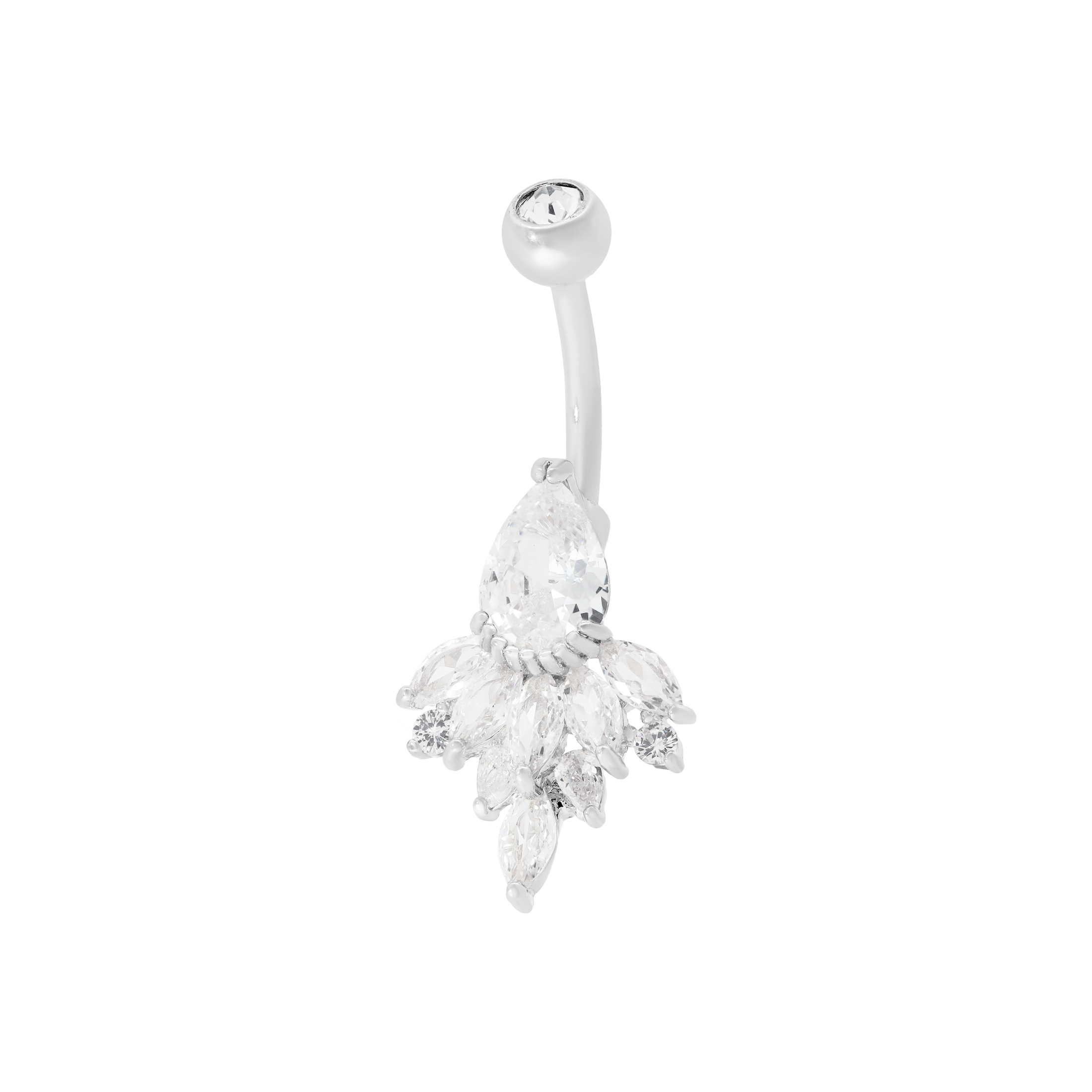 Valencia Gemstone Cluster Belly Bar Piercing - Silver