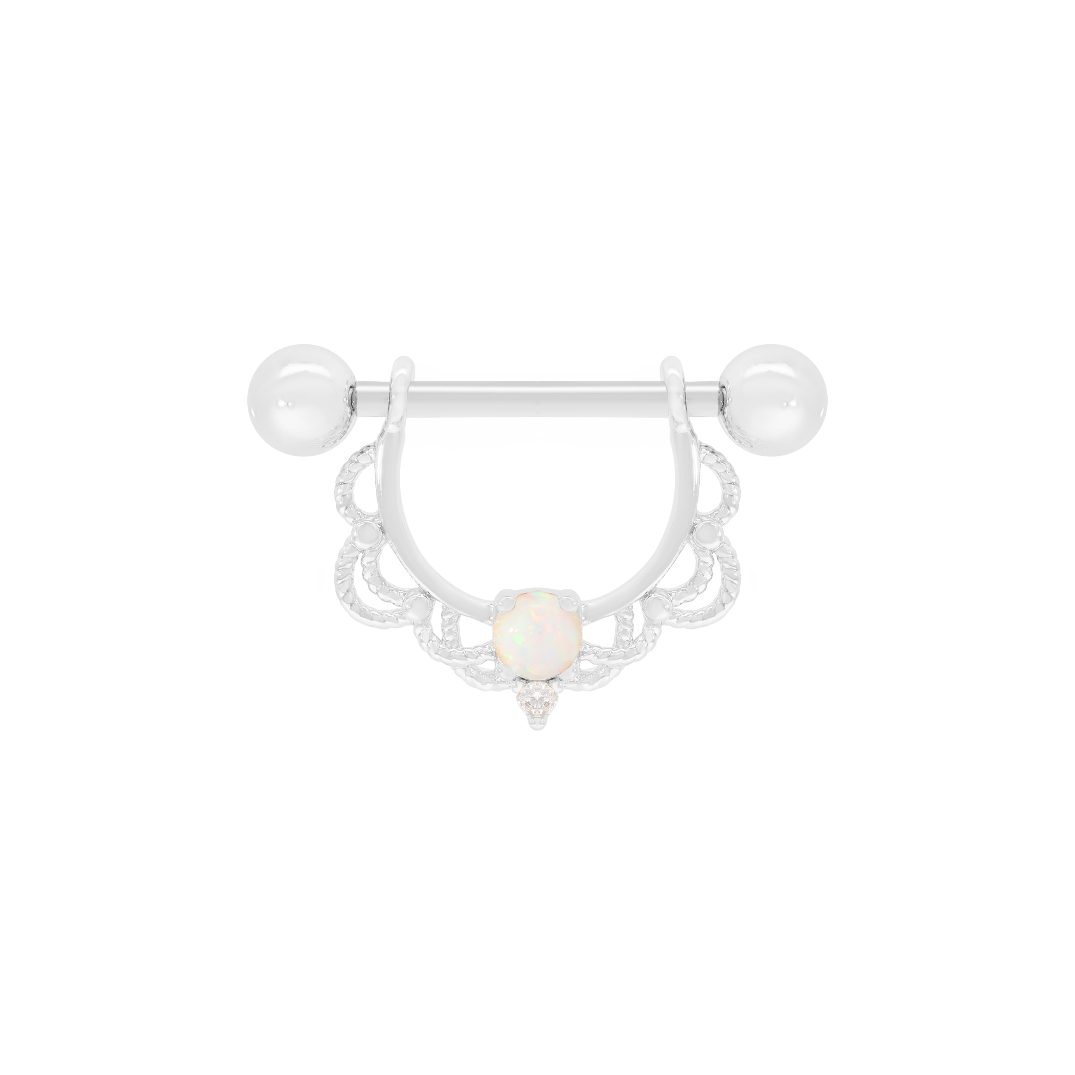 Sabrina Filigree Gemstone Nipple Bar Piercing - Opal Silver