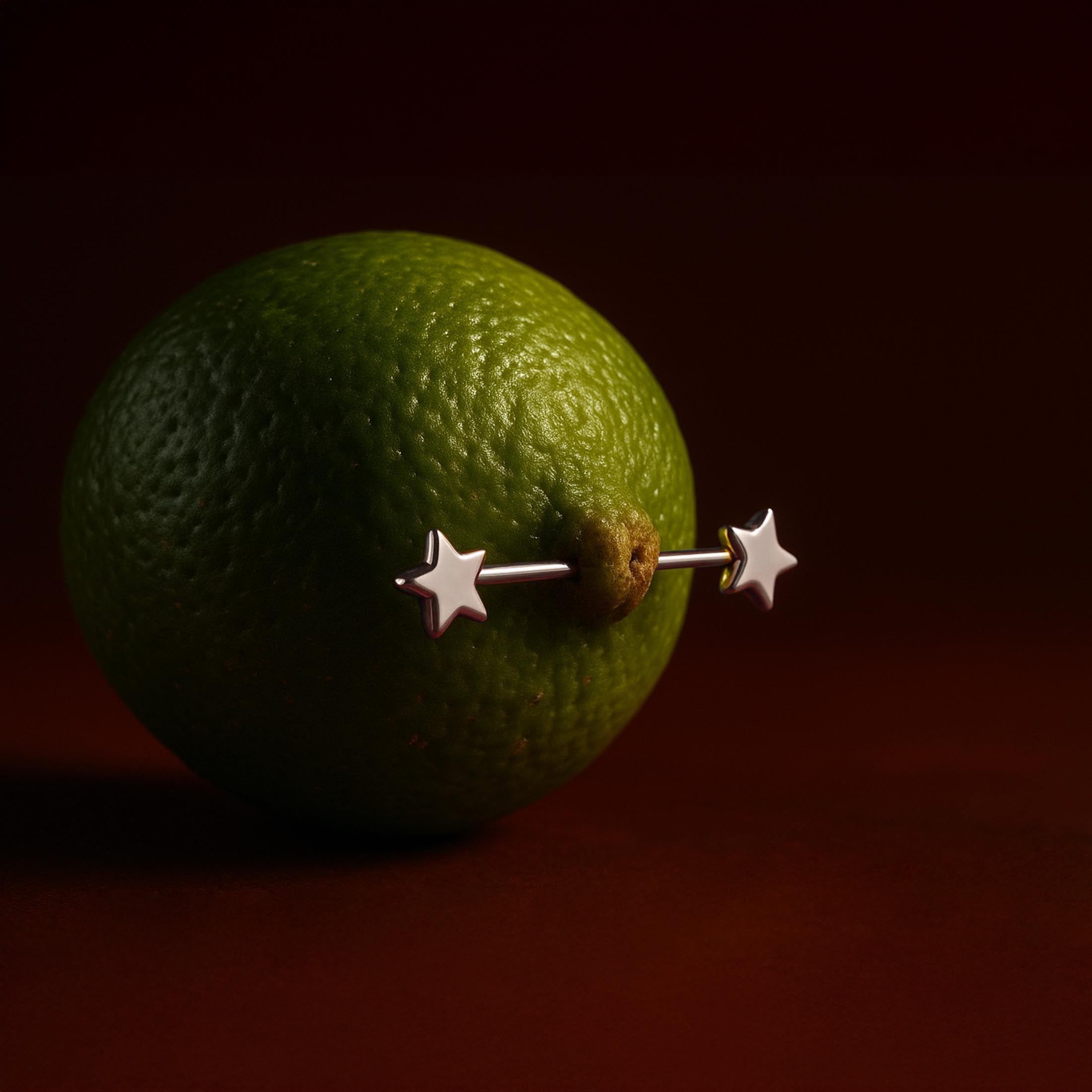 Solid Star Nipple Bar Piercing On Fruit - Silver