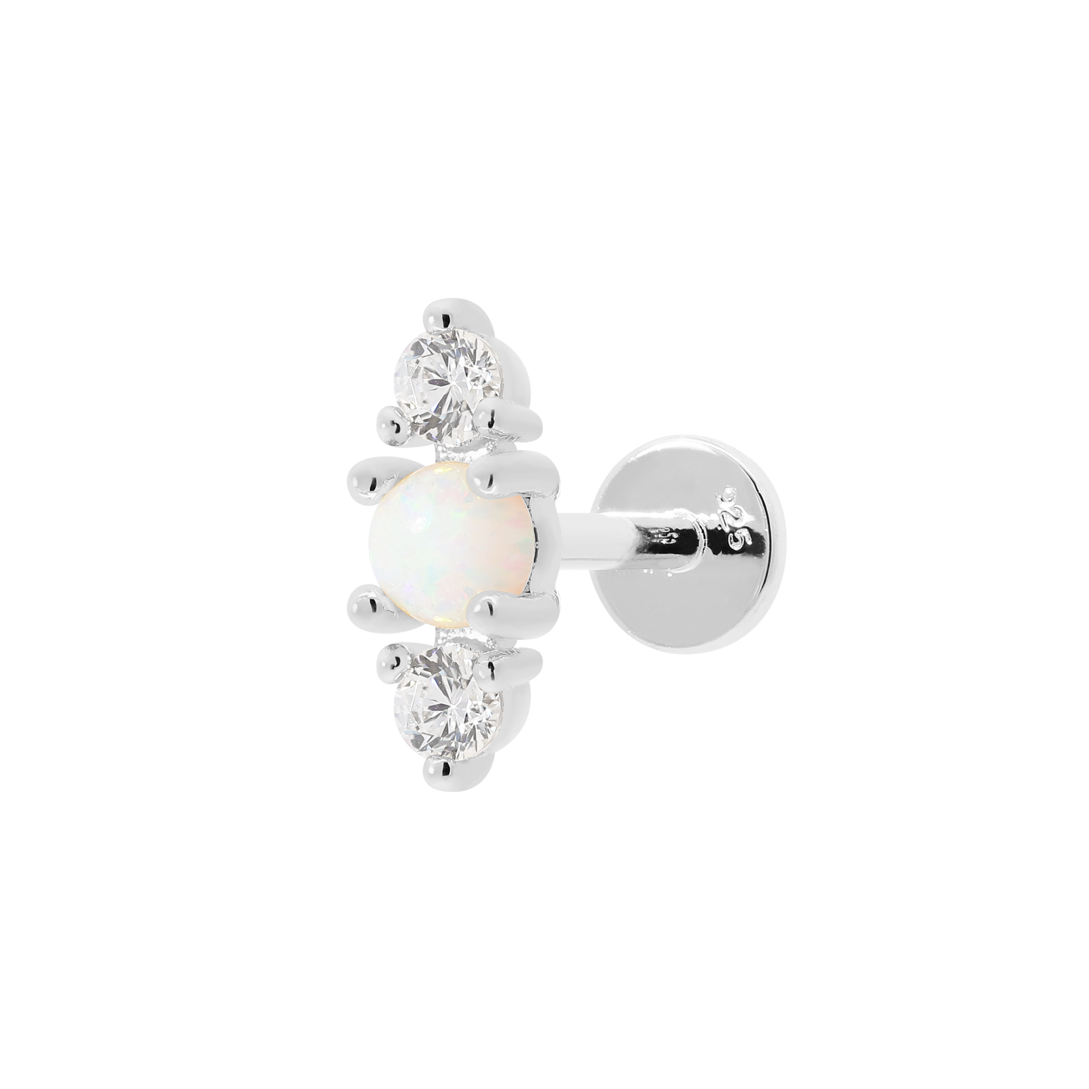 Ariel Opal Gemstone Helix Tragus Cartilage & Conch Ear Piercing - Sterling Silver