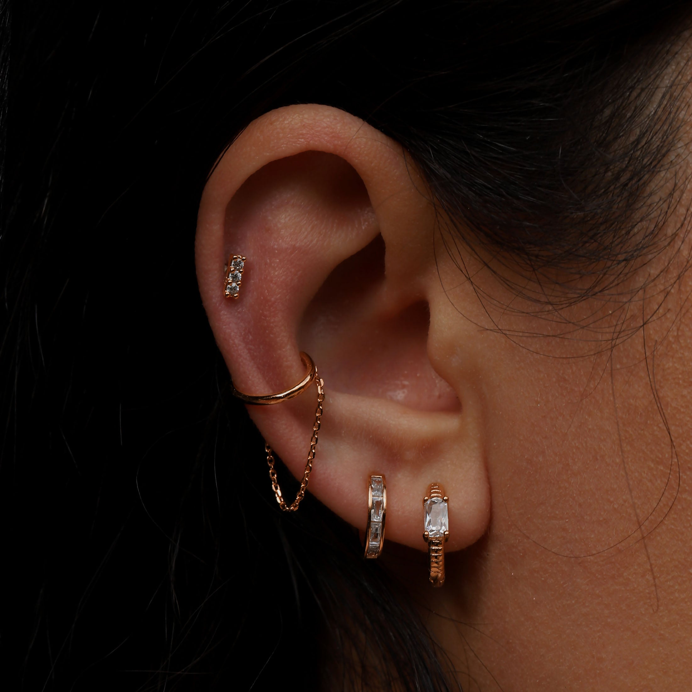 Ascension Gemstone Helix Tragus Cartilage & Conch Ear Piercing On Model - Rose Gold