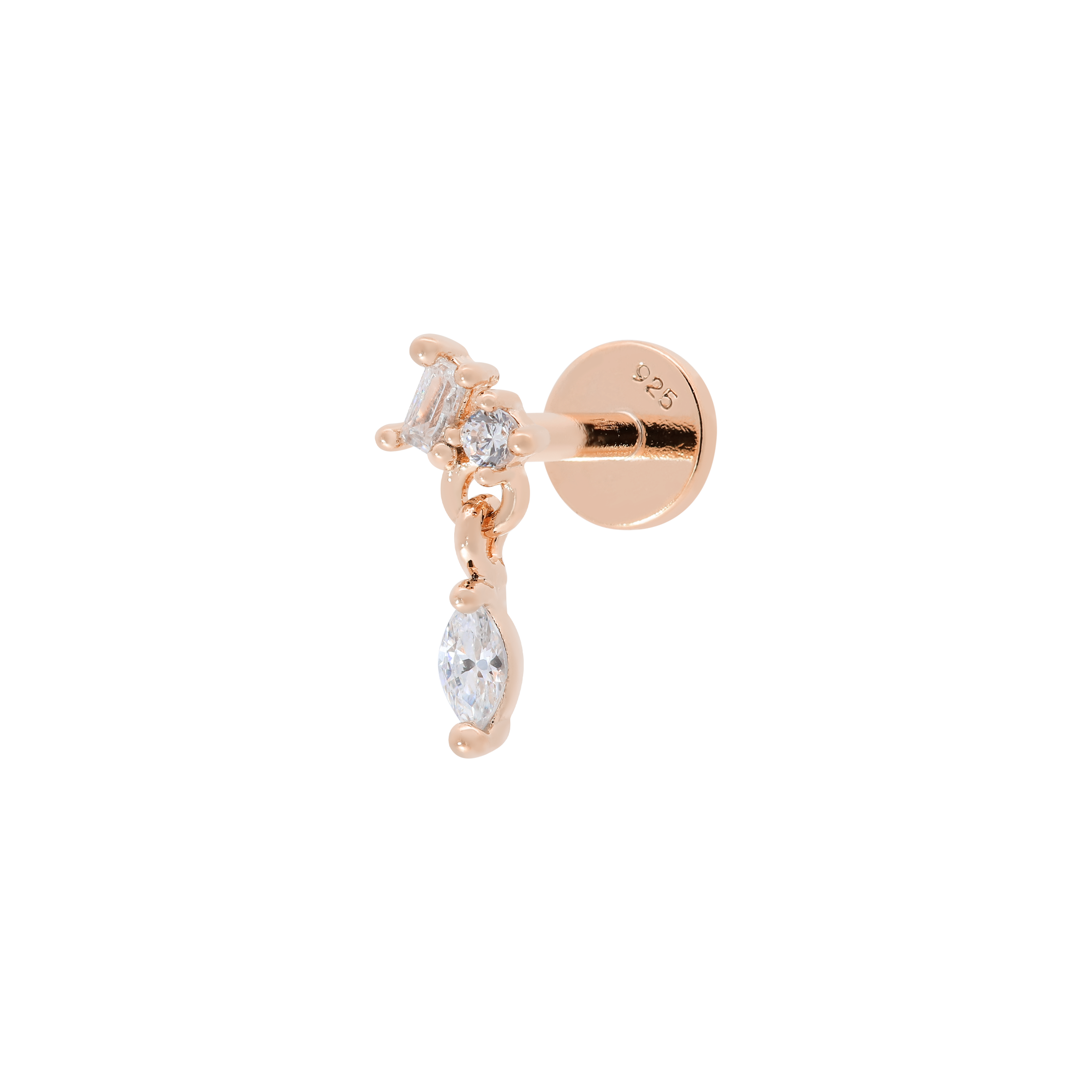 Axis Gemstone Drop Helix Tragus & Cartilage Ear Piercing - Rose Gold
