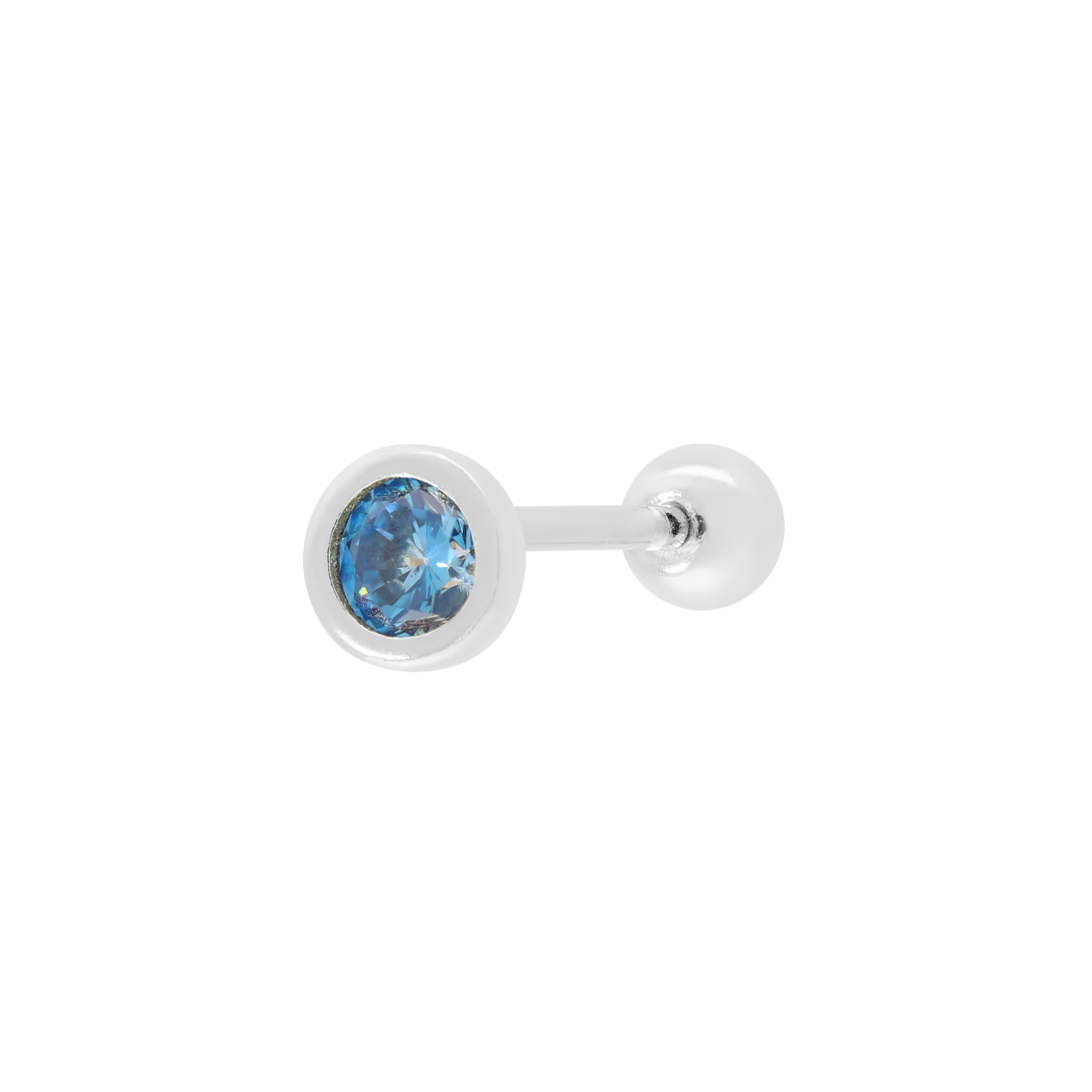 March Birthstone Tragus Helix & Conch Ear Piercing - Sterling Silver