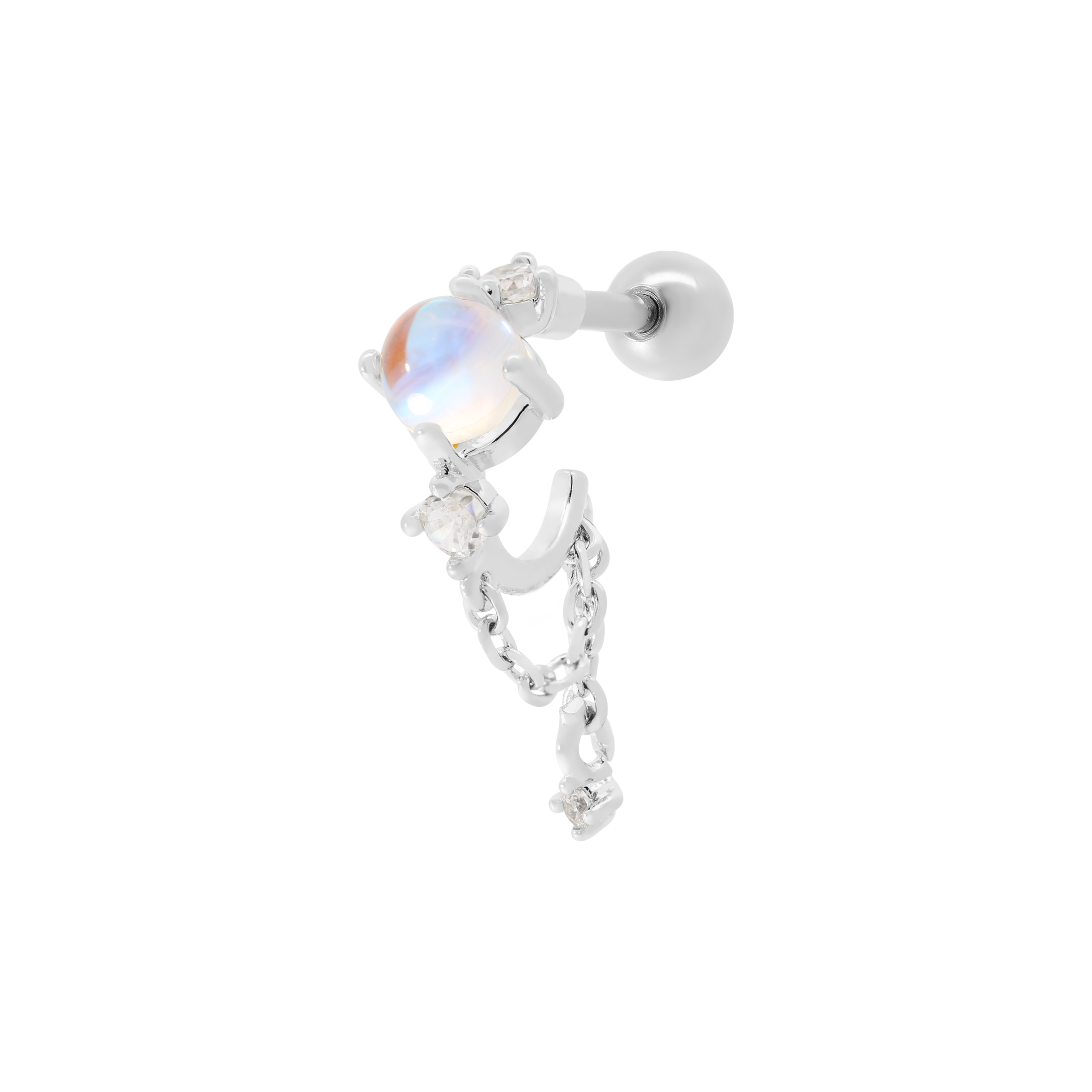 Claudette Gemstone Tragus Helix & Cartilage Ear Piercing - Silver