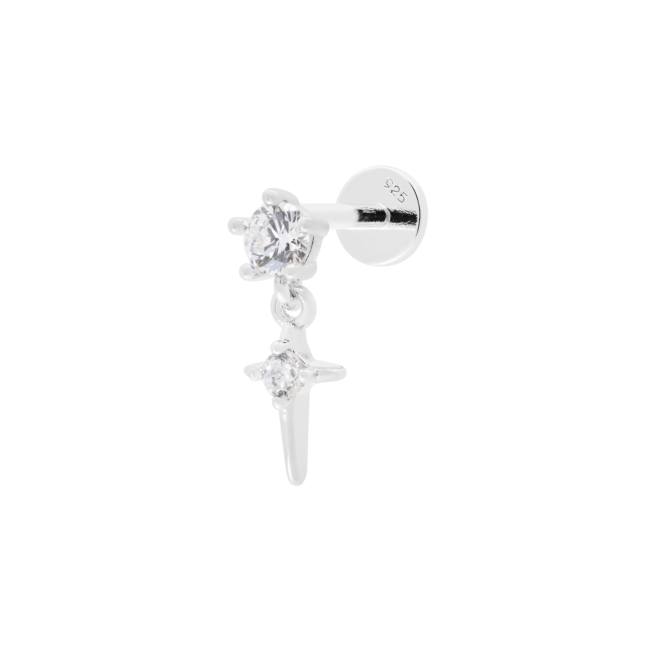 Fate Gemstone Cross Helix & Cartilage Ear Piercing - Sterling Silver
