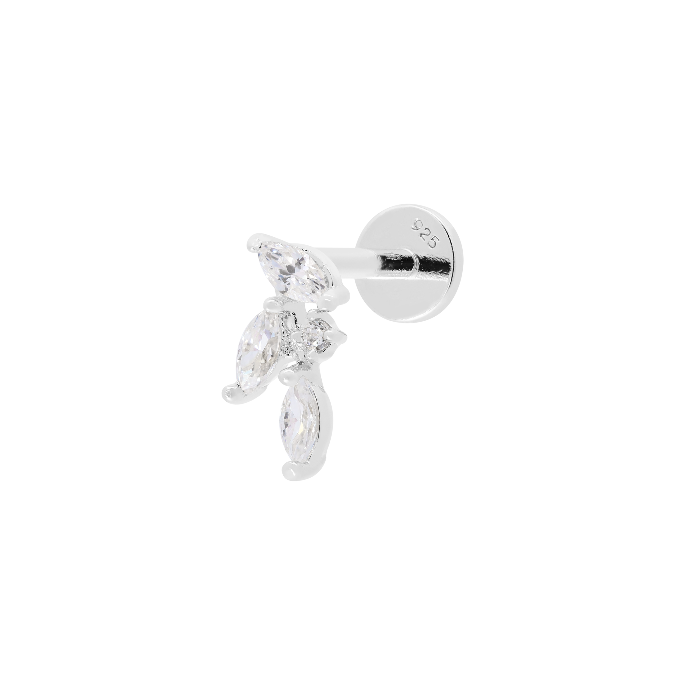 Fleur Petals Gemstone Helix Tragus & Cartilage Ear Piercing - Sterling Silver