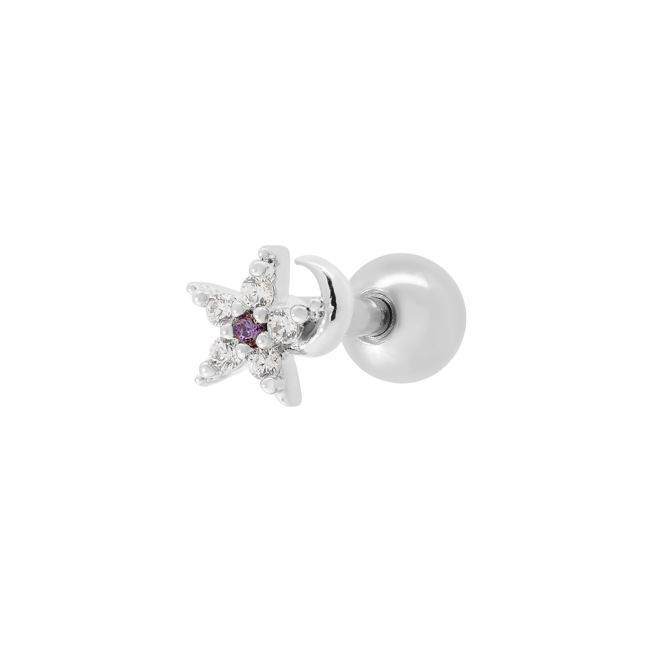 Florette Gemstone Helix Tragus Cartilage & Conch Ear Piercing - Silver