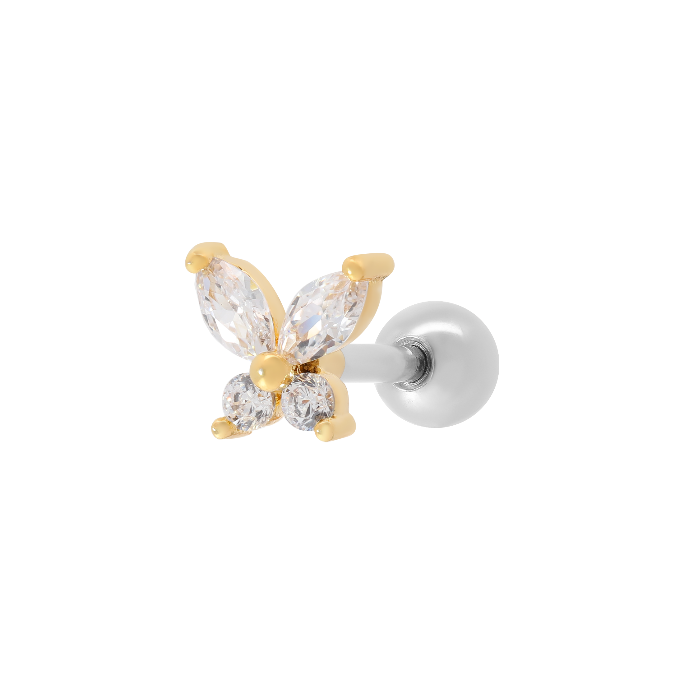 Flutter Gemstone Helix Tragus Cartilage & Conch Ear Piercing - Gold