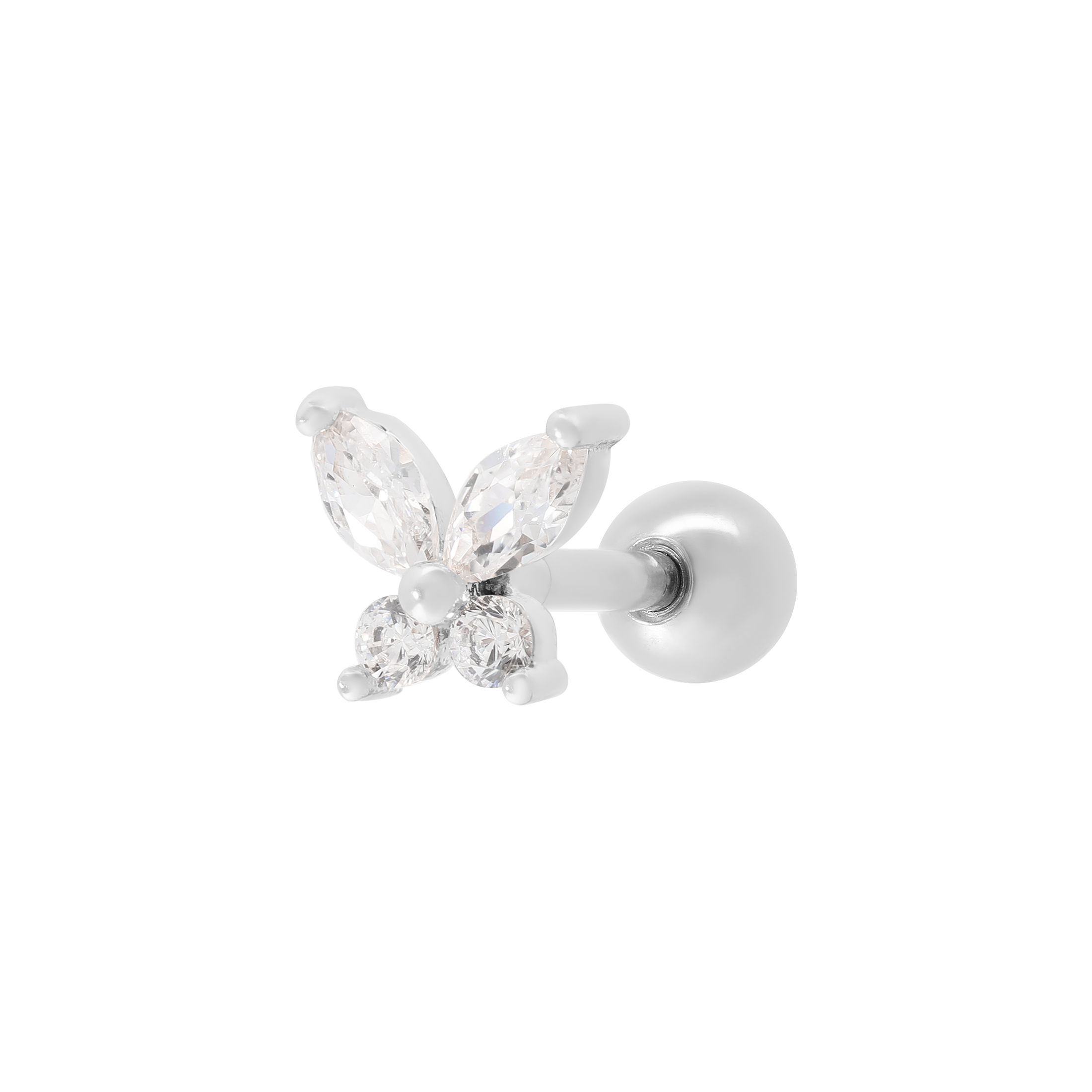 Flutter Gemstone Helix Tragus Cartilage & Conch Ear Piercing - Silver