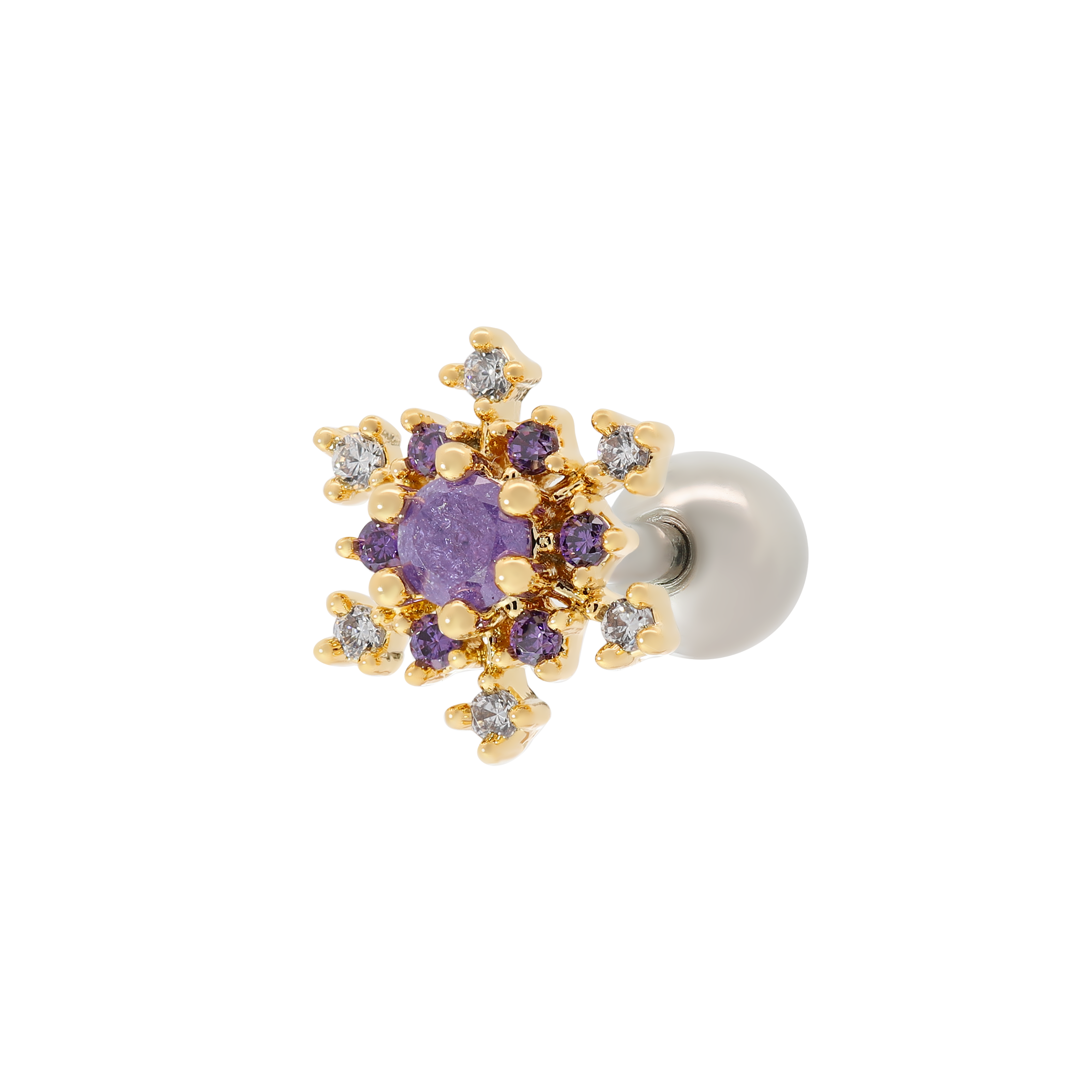 Fractal Gemstone Helix Tragus Cartilage & Conch Ear Piercing - Gold