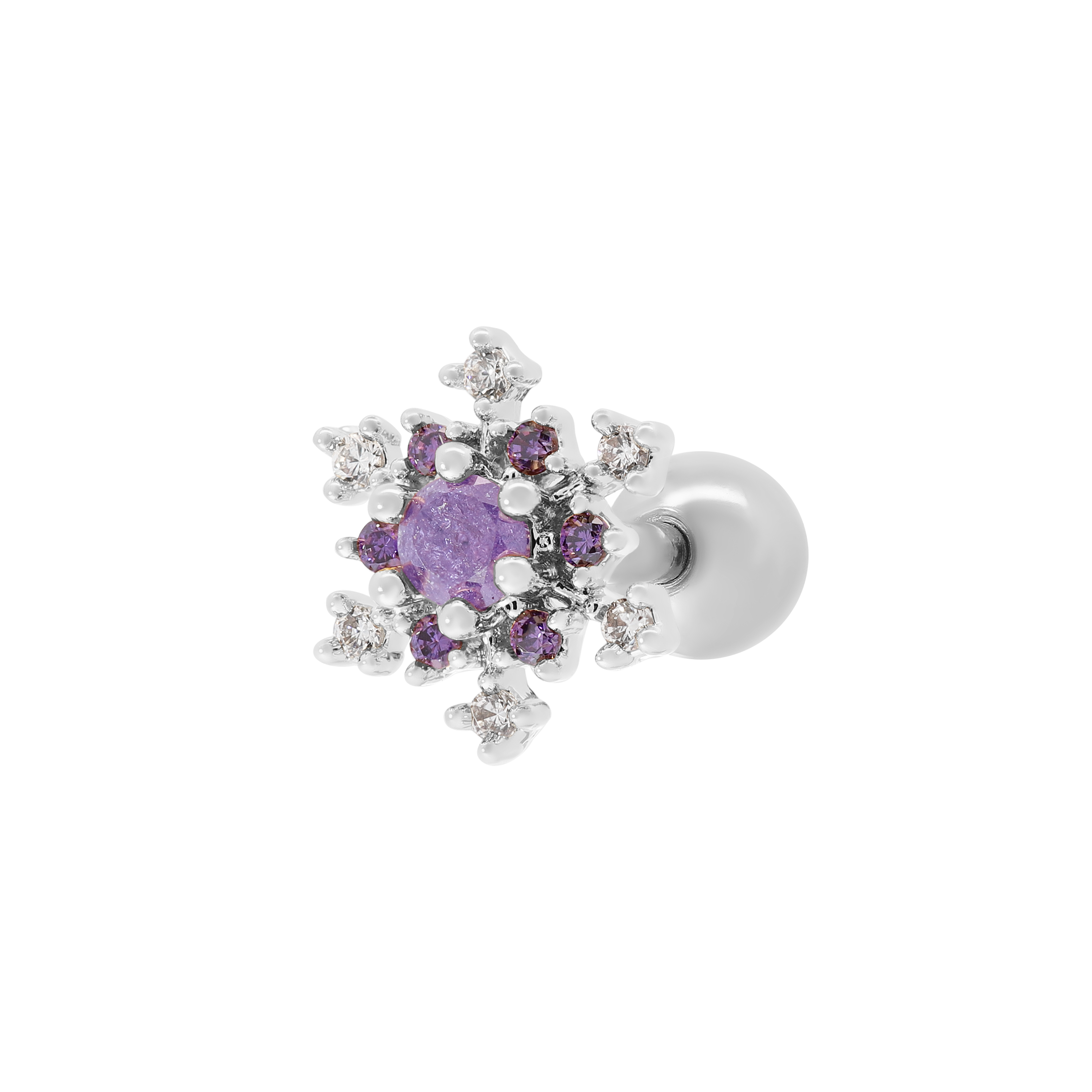 Fractal Gemstone Helix Tragus Cartilage & Conch Ear Piercing - Silver