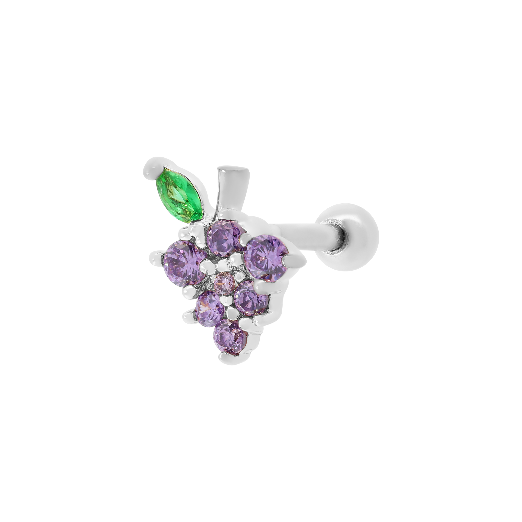 Grape Soda Gemstone Helix Tragus & Cartilage Ear Piercing - Silver